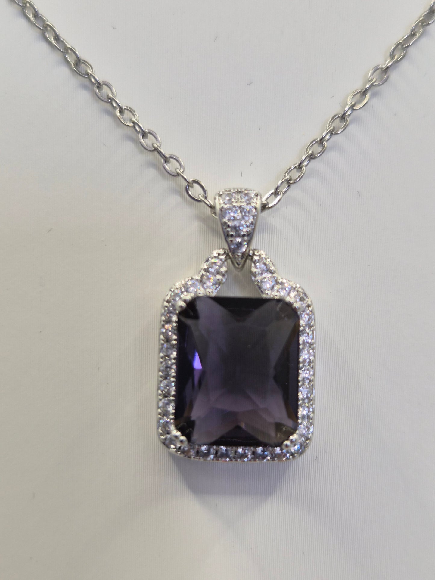 Violet Emerald Cut & Cubic Zirconia Pendant