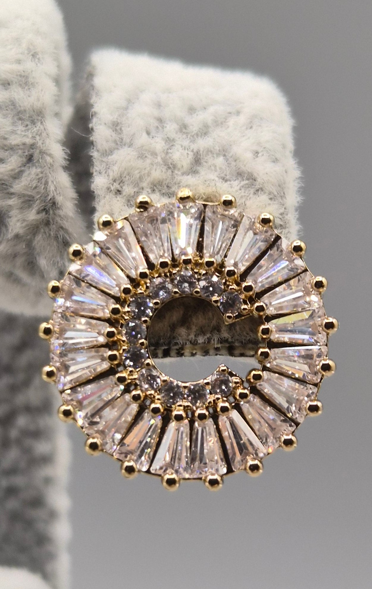 Tapered Baguette & Round Cubic Zirconia Circle C Stud Earrings