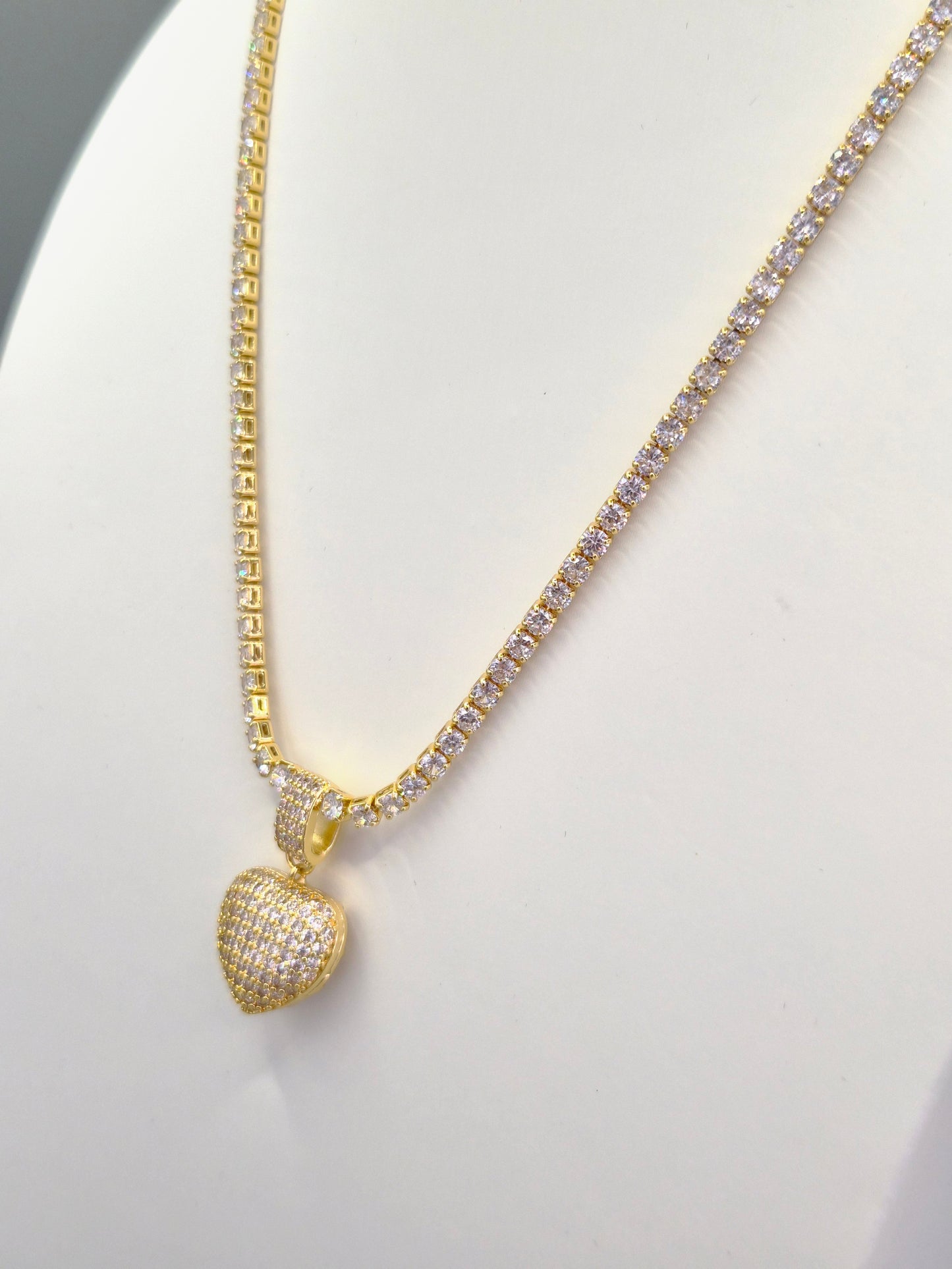 Cubic Zirconia Line Necklace with Heart Drop