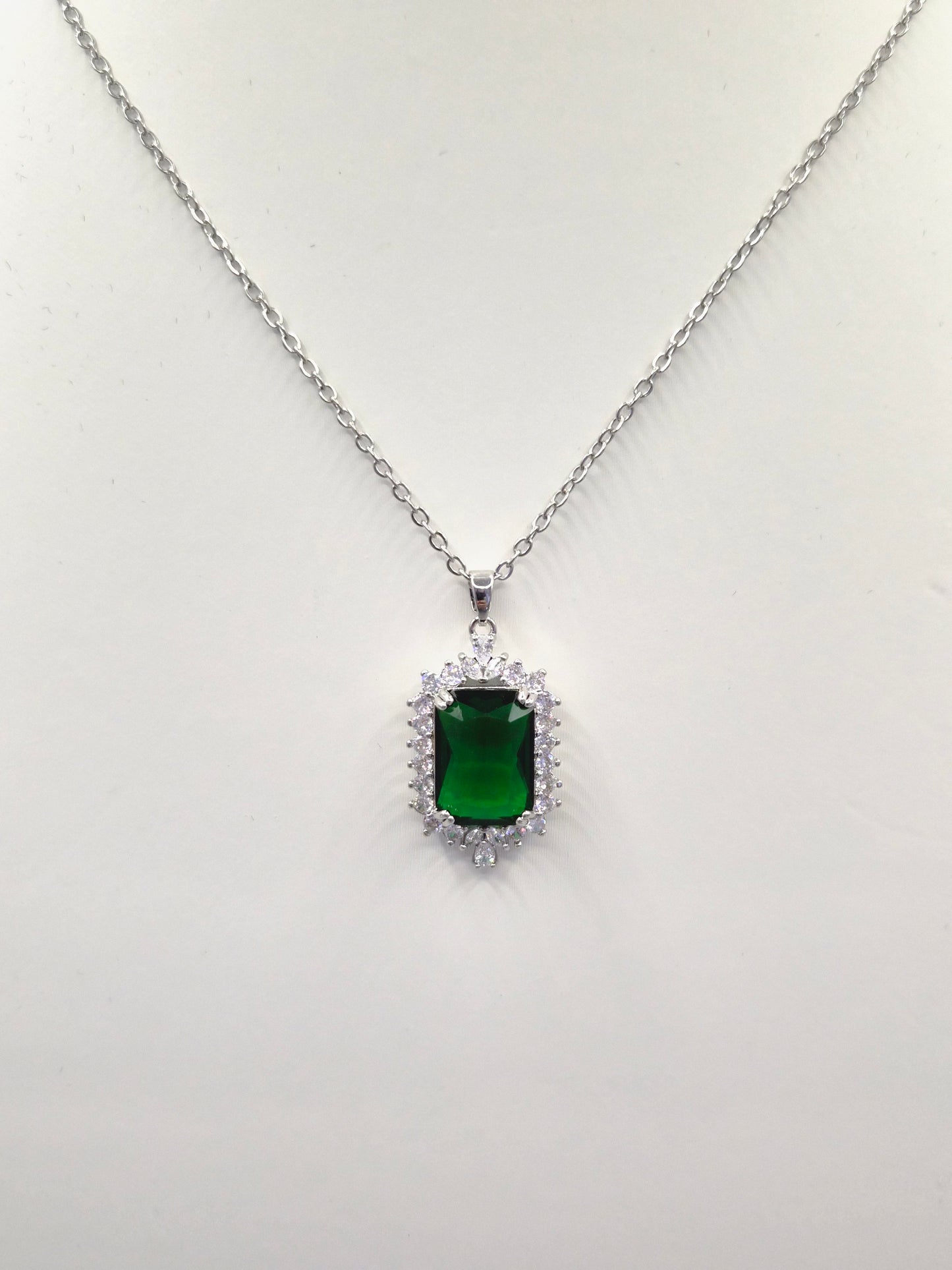 Green Emerald Cut Cubic Zirconia Pendant