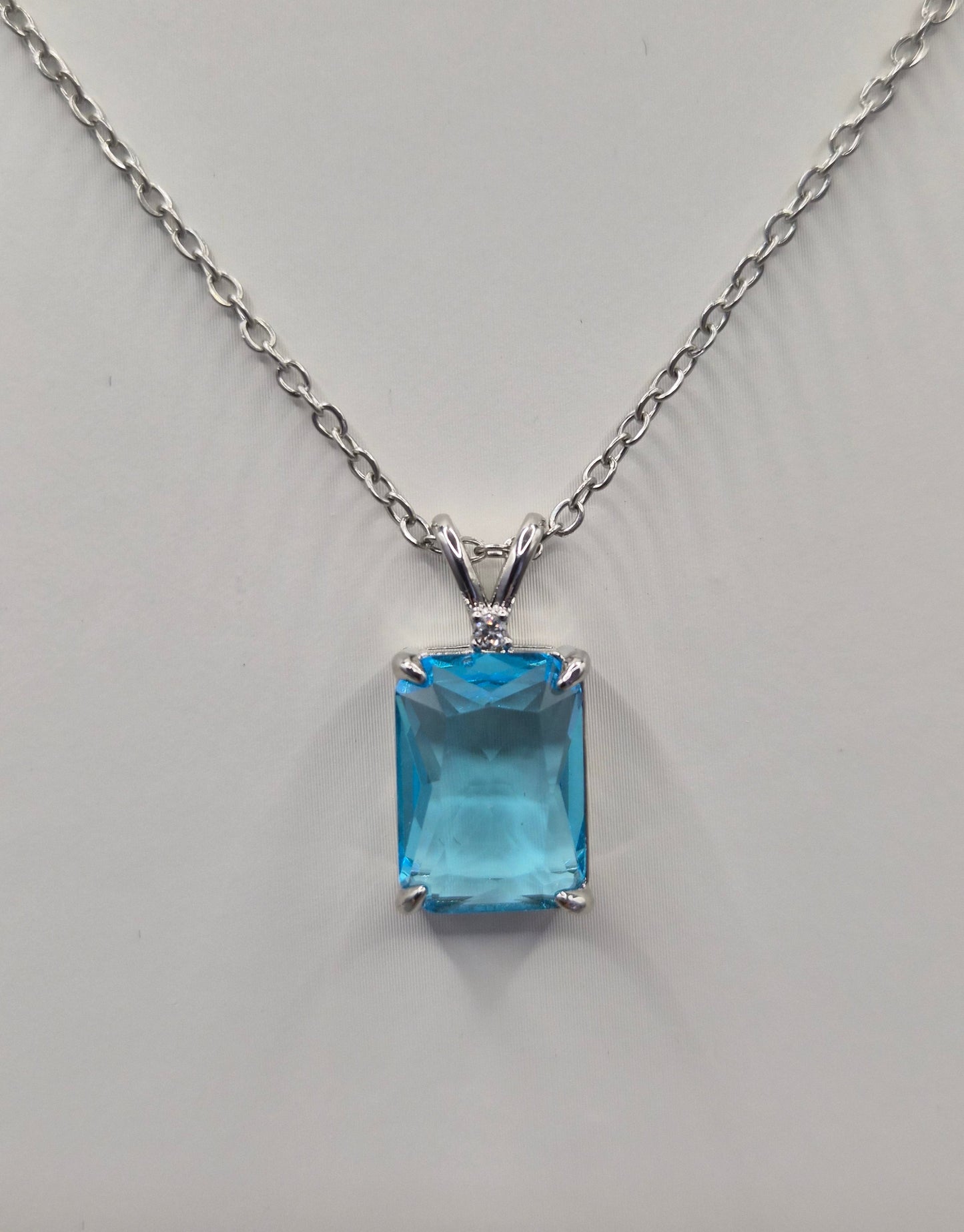 Blue Emerald Cut Cubic Zirconia Pendant