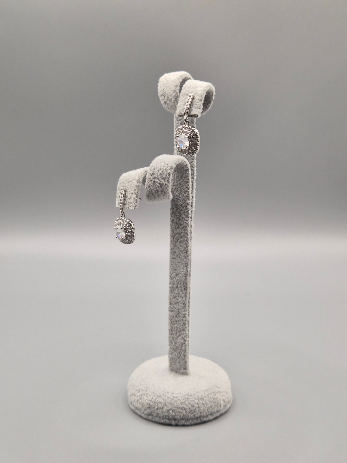 Cushion Halo Cubic Zirconia Drop Earrings