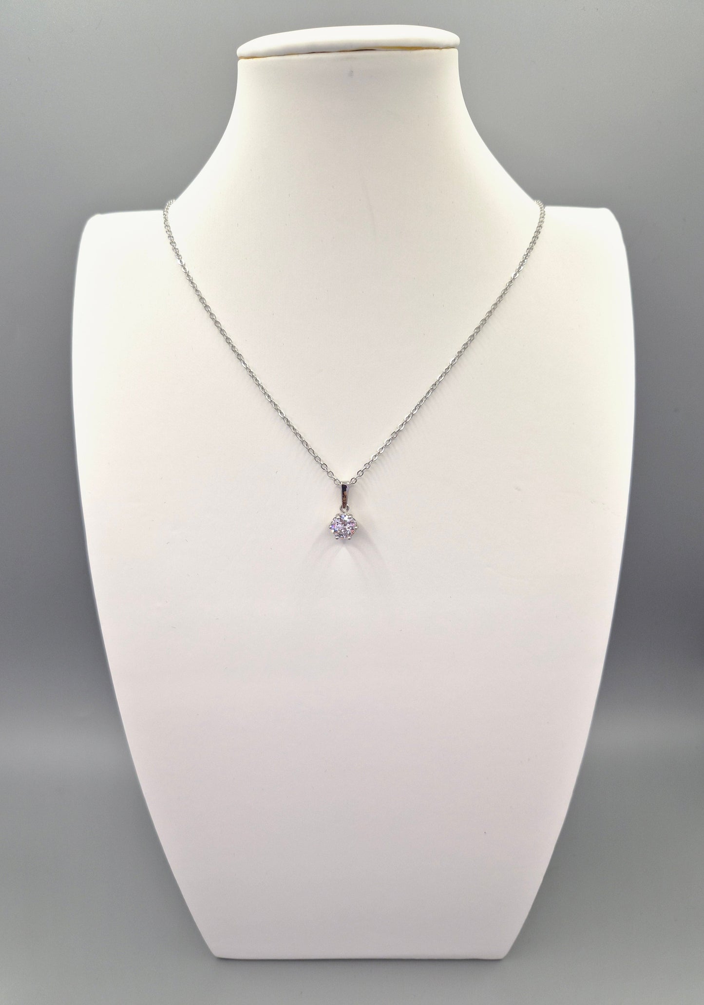 Round Solitaire Claw Set Cubic Zirconia Drop Pendant