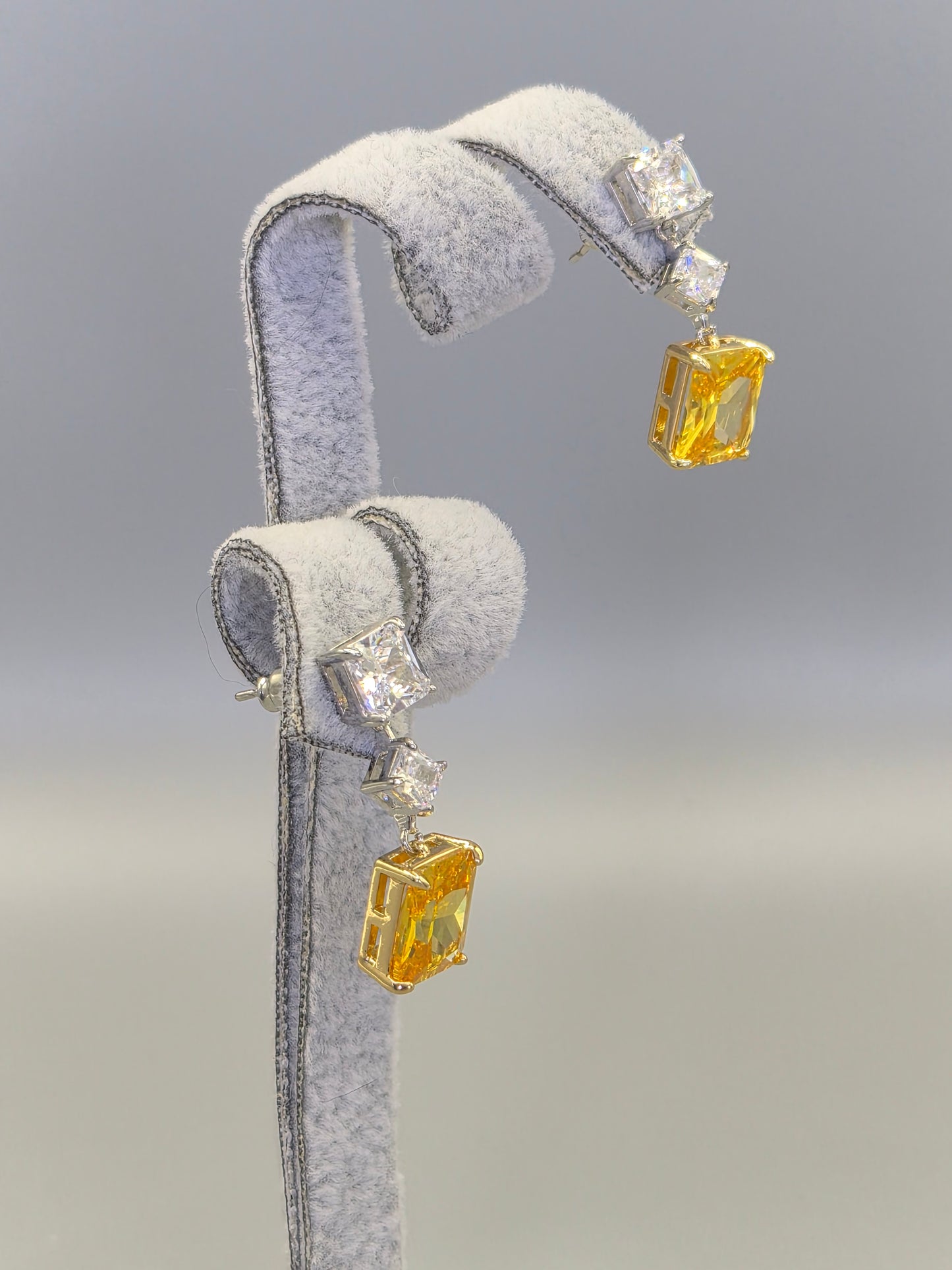 Yellow Princess CutCubic Zirconia Trilogy Drop Earrings