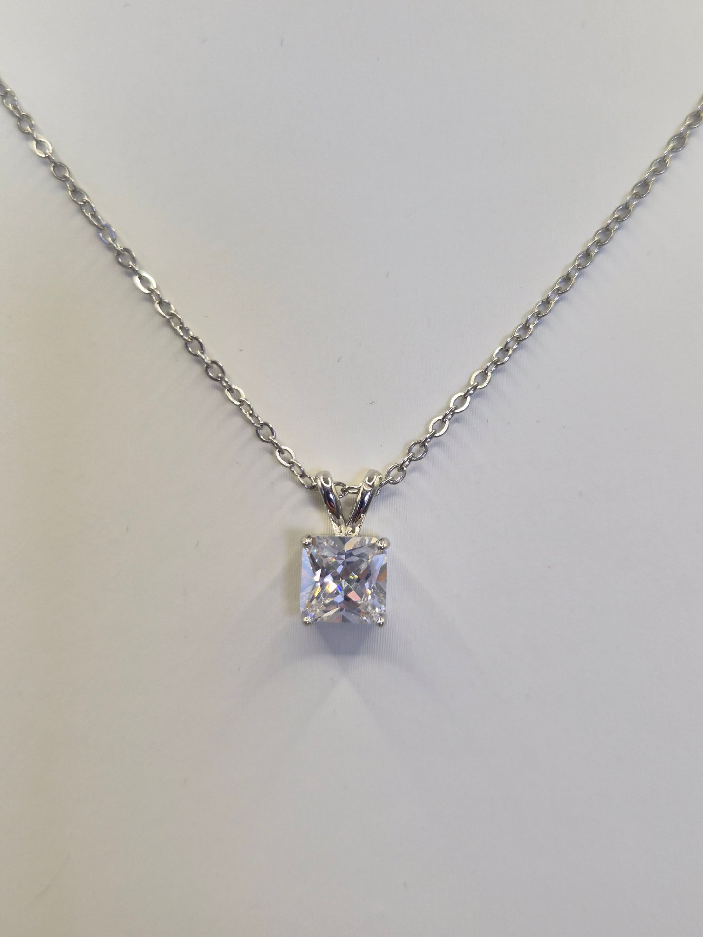 Princess Cut Cubic Zirconia Solitaire Pendant