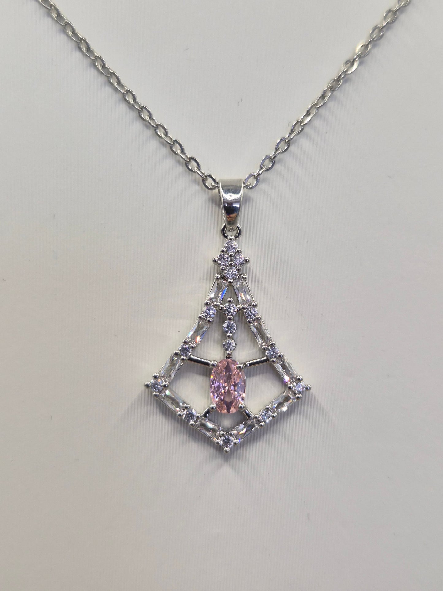 Pink Oval, Round & Baguette Cut Cubic Zirconia Pendant