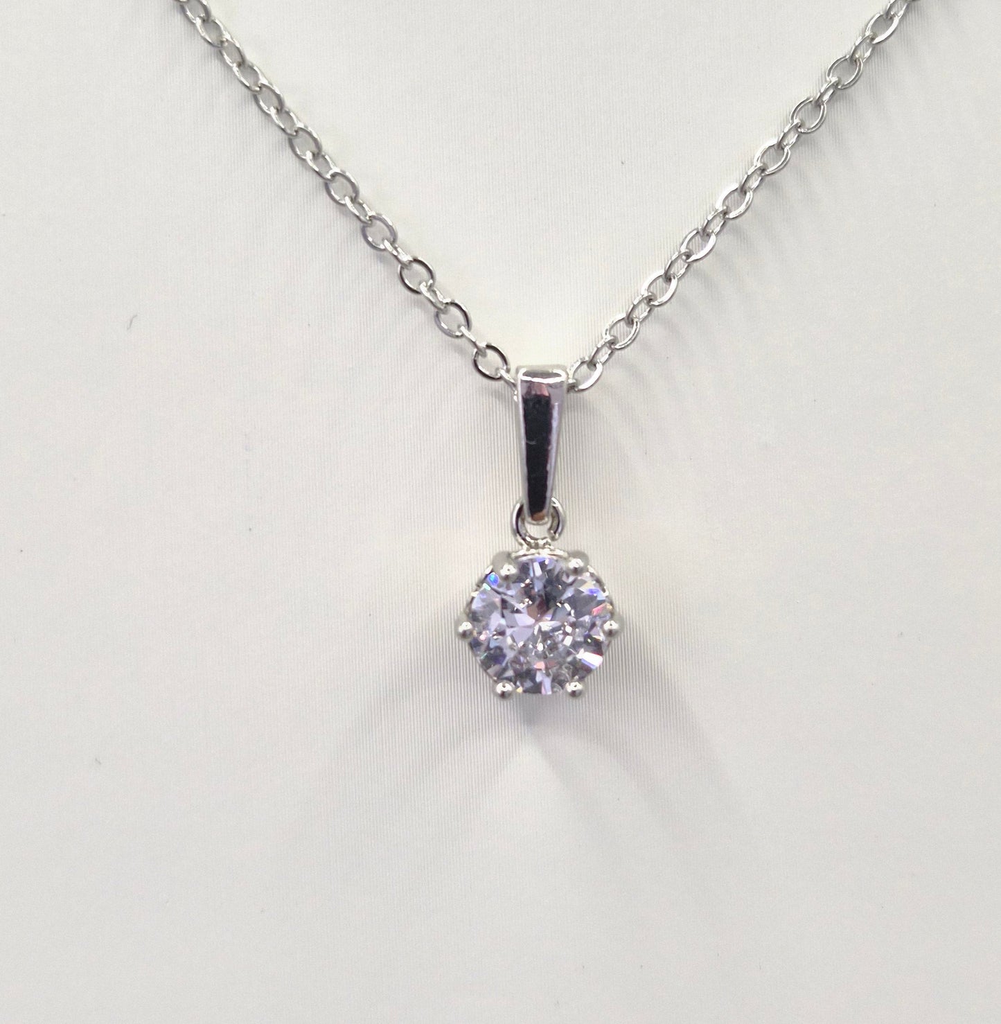 Round Solitaire Claw Set Cubic Zirconia Drop Pendant