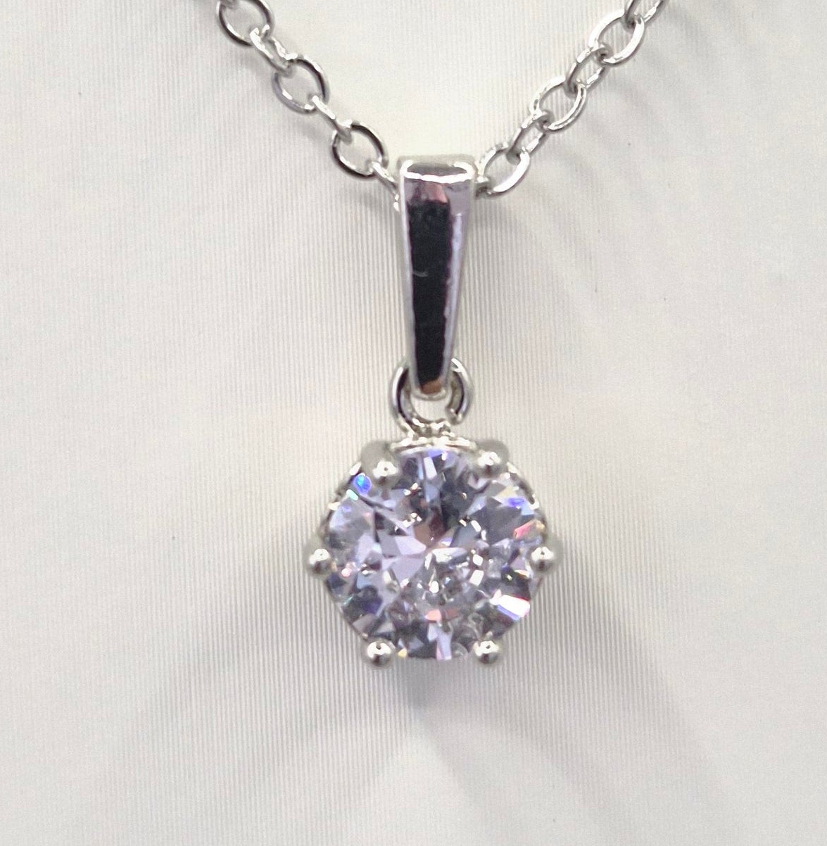 Round Solitaire Claw Set Cubic Zirconia Drop Pendant