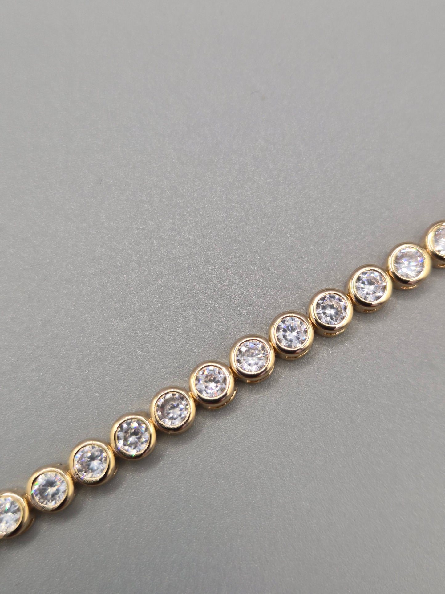 Bezel Set Round  Brilliant Cut Cubic Zirconia Line Bracelet Yellow Set
