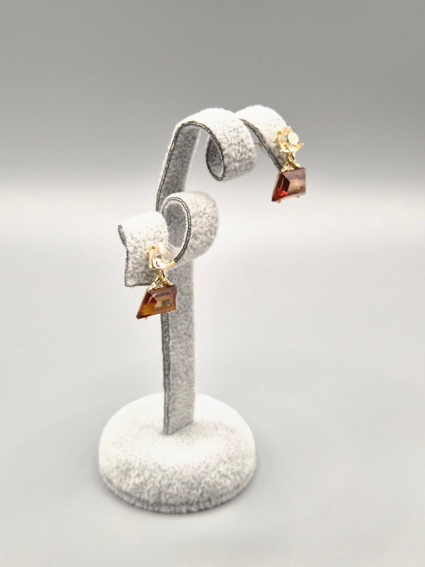 Trilliant Cut Champagne & Bronze Cubic Zirconia Gold Plated Stud Earrings