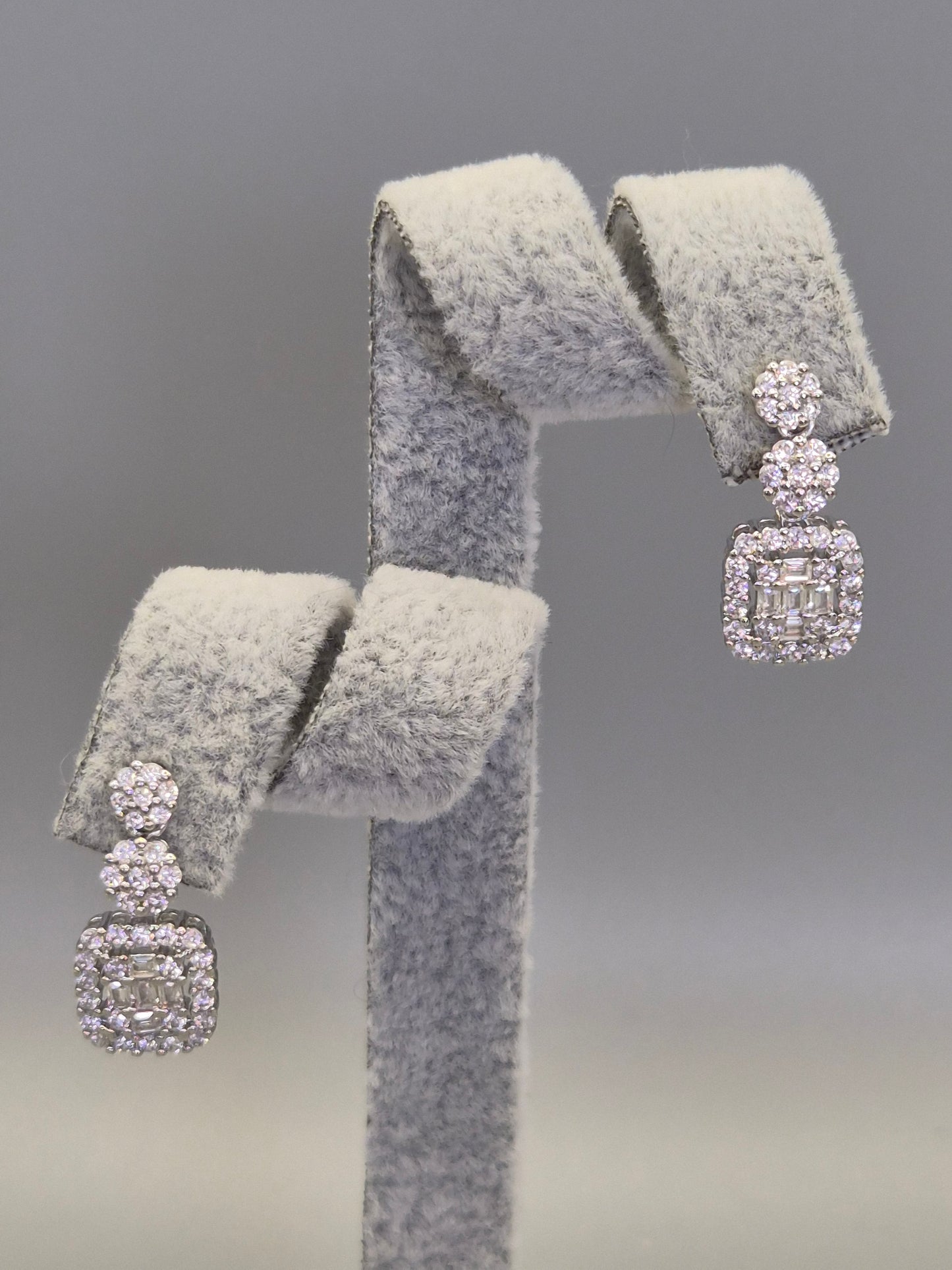 Trilogy Round and Baguette Cut Cubic Zirconia Drop Earrings
