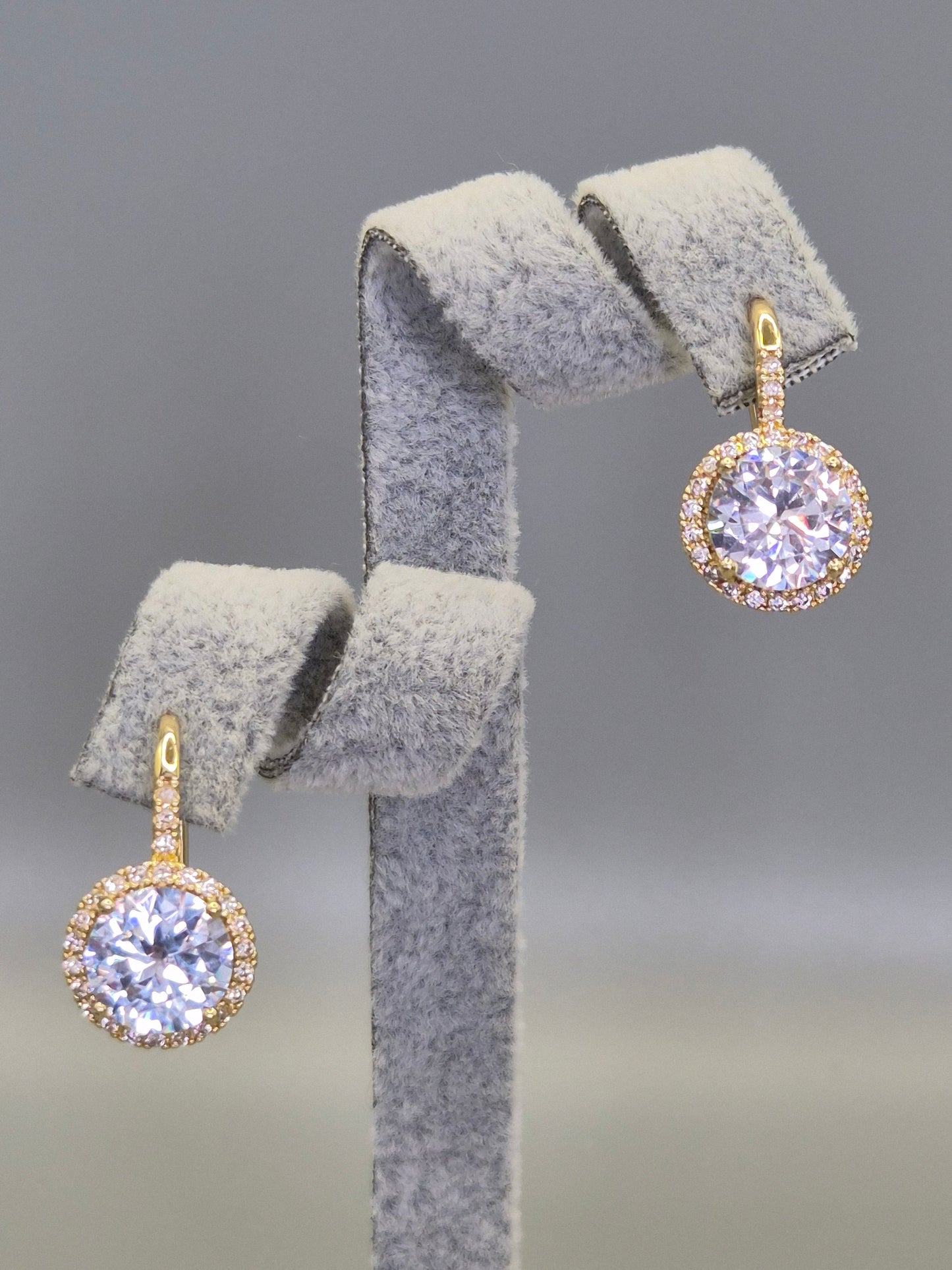 Round Brilliant Cut With Halo Surround Hook Through Earrings