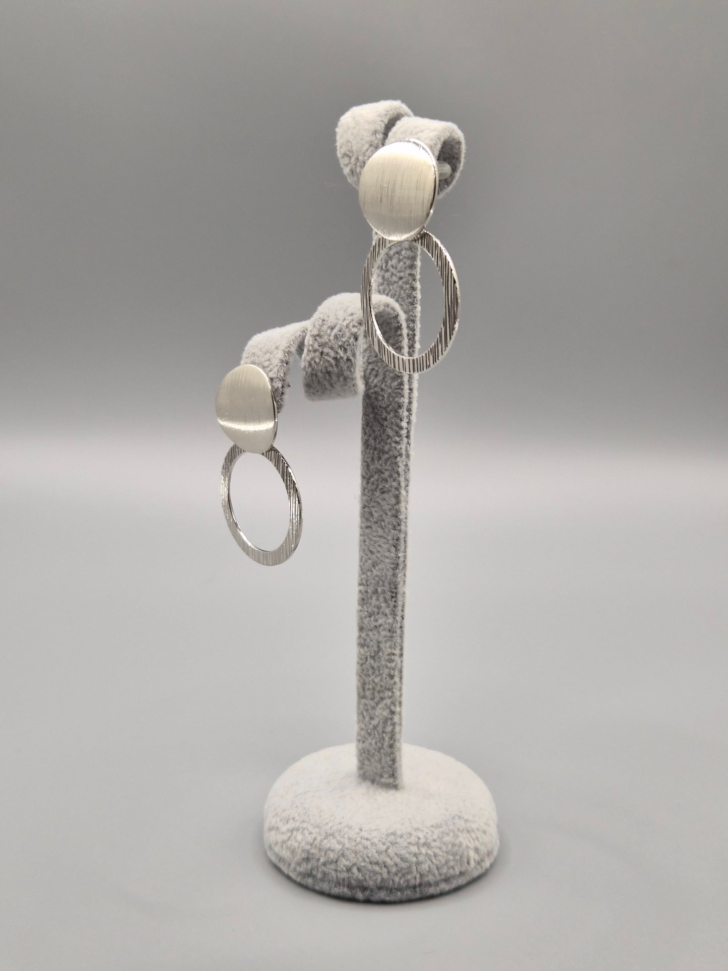 Double Full & Open Circle Silver Drop Earrings