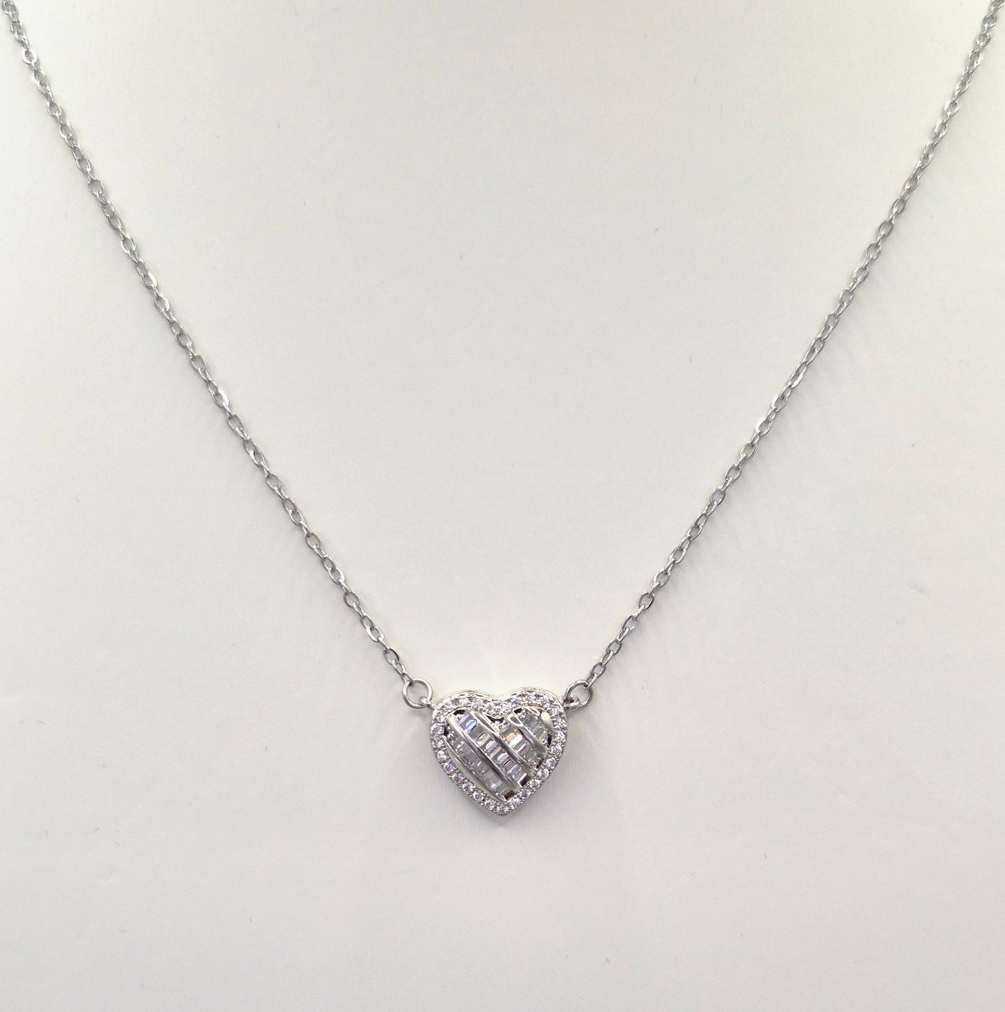 Heart Baguette & Round Cubic Zirconia Pendant