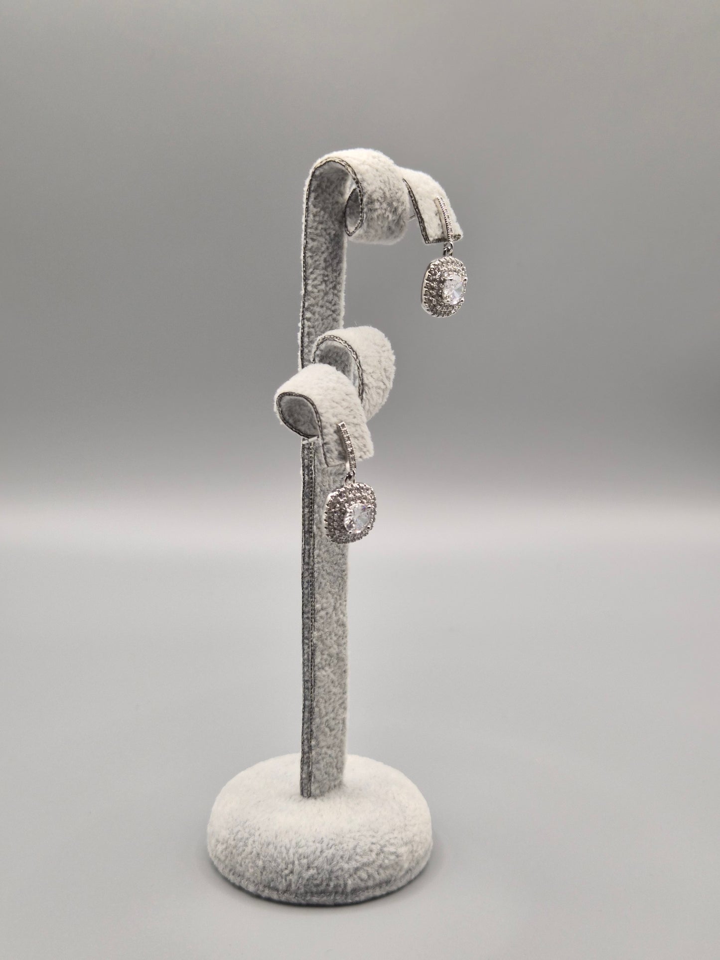 Cushion Halo Cubic Zirconia Drop Earrings