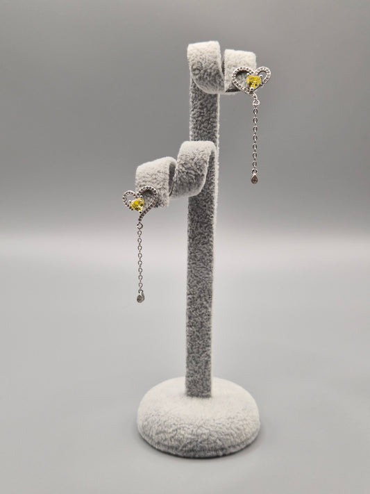 Heart Yellow Citroean & Cubic Zirconia Drop Earrings