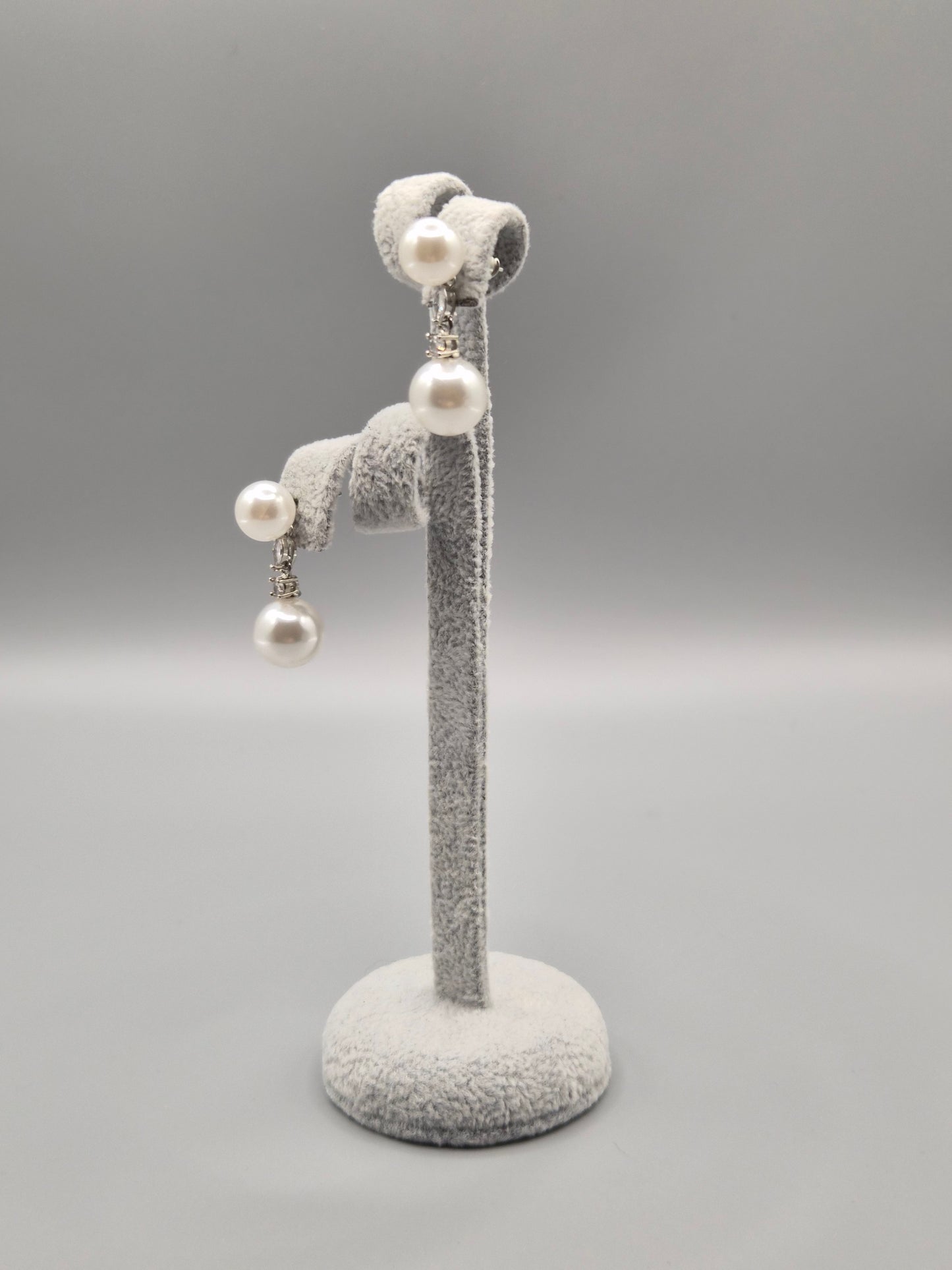 Double Pearl & Cubic Zirconia Drop Earrings