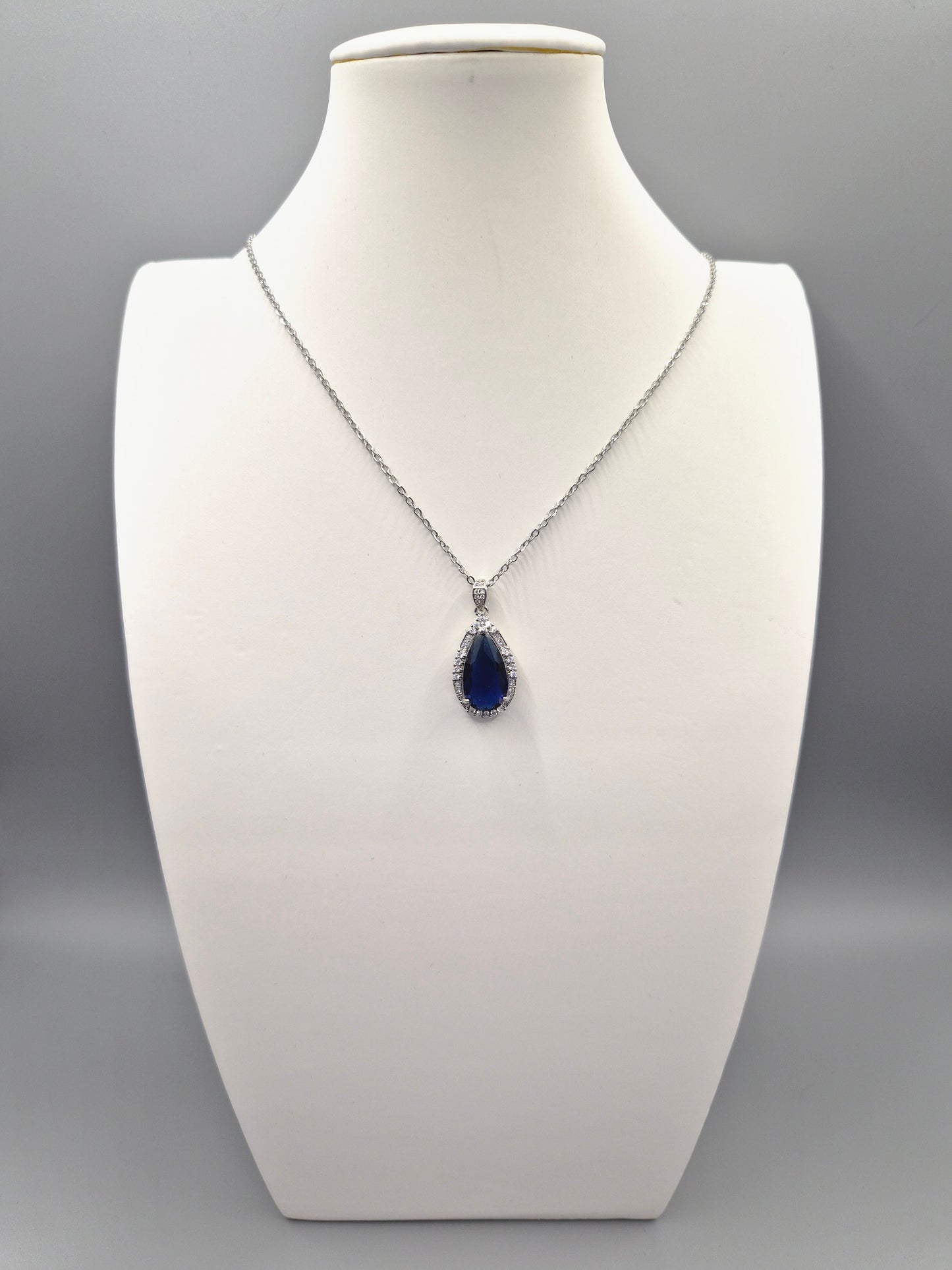 Blue Pear & Round Cubic Zirconia Pendant
