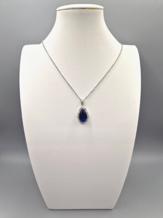 Blue Pear & Round Cubic Zirconia Pendant