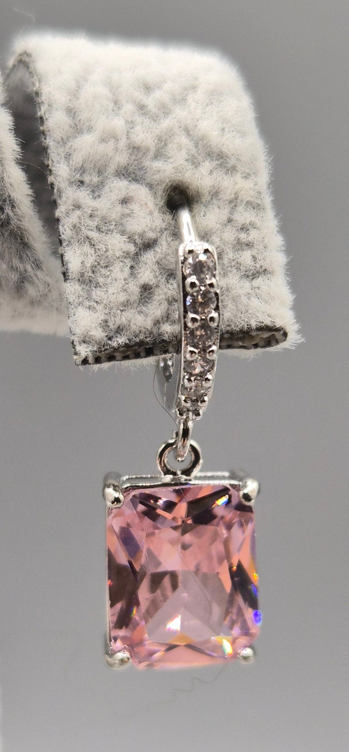 Pink Emerald Cut & Cubic Zirconia Drop Earrings