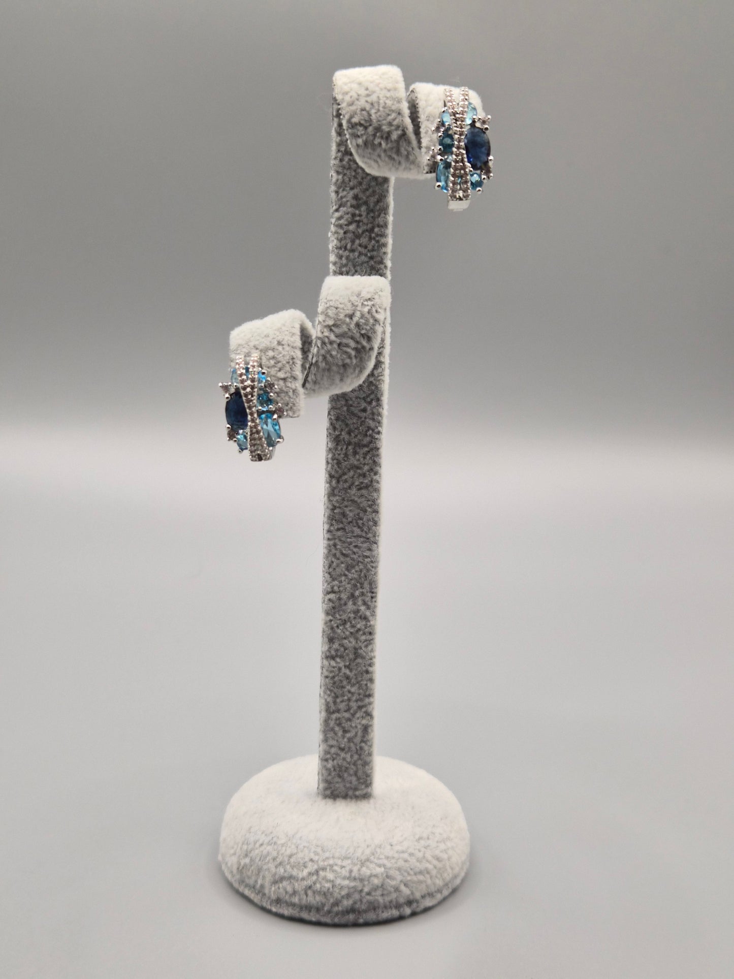 Blue, Aqua & Cubic Zirconia Cluster Stud Earrings