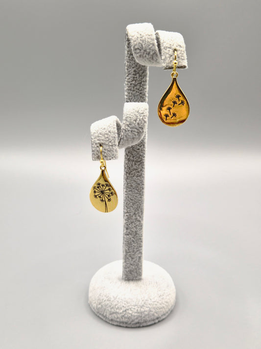 Gold Dandelion Pear Drop Earrings