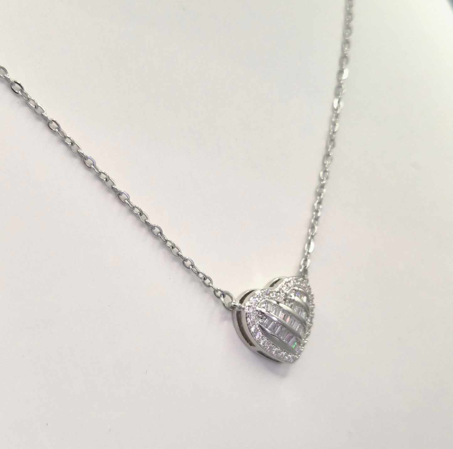 Heart Baguette & Round Cubic Zirconia Pendant