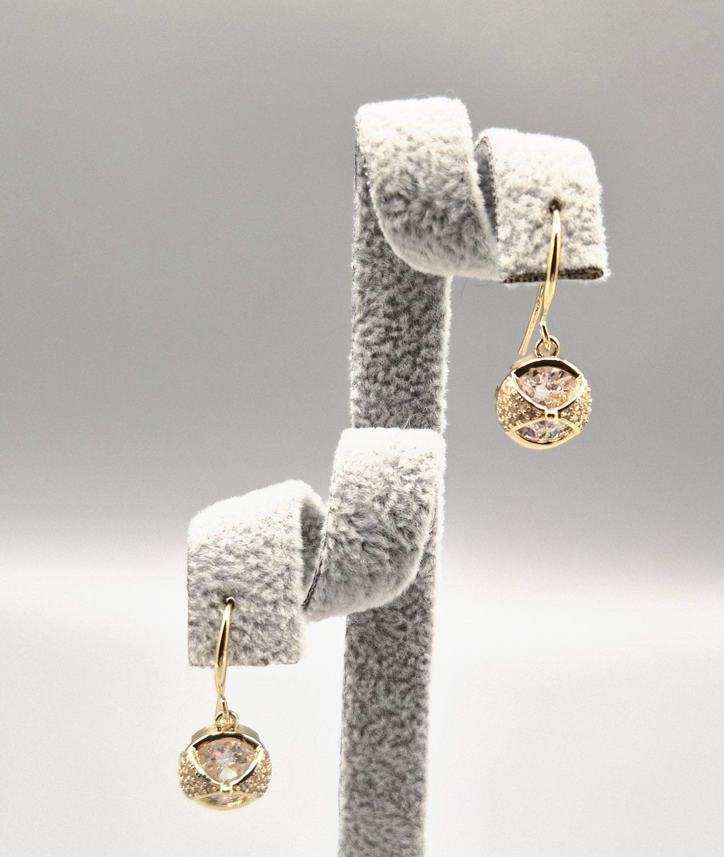 Gold Round Cubic Zirconia With Split Wrap Drop Earrings