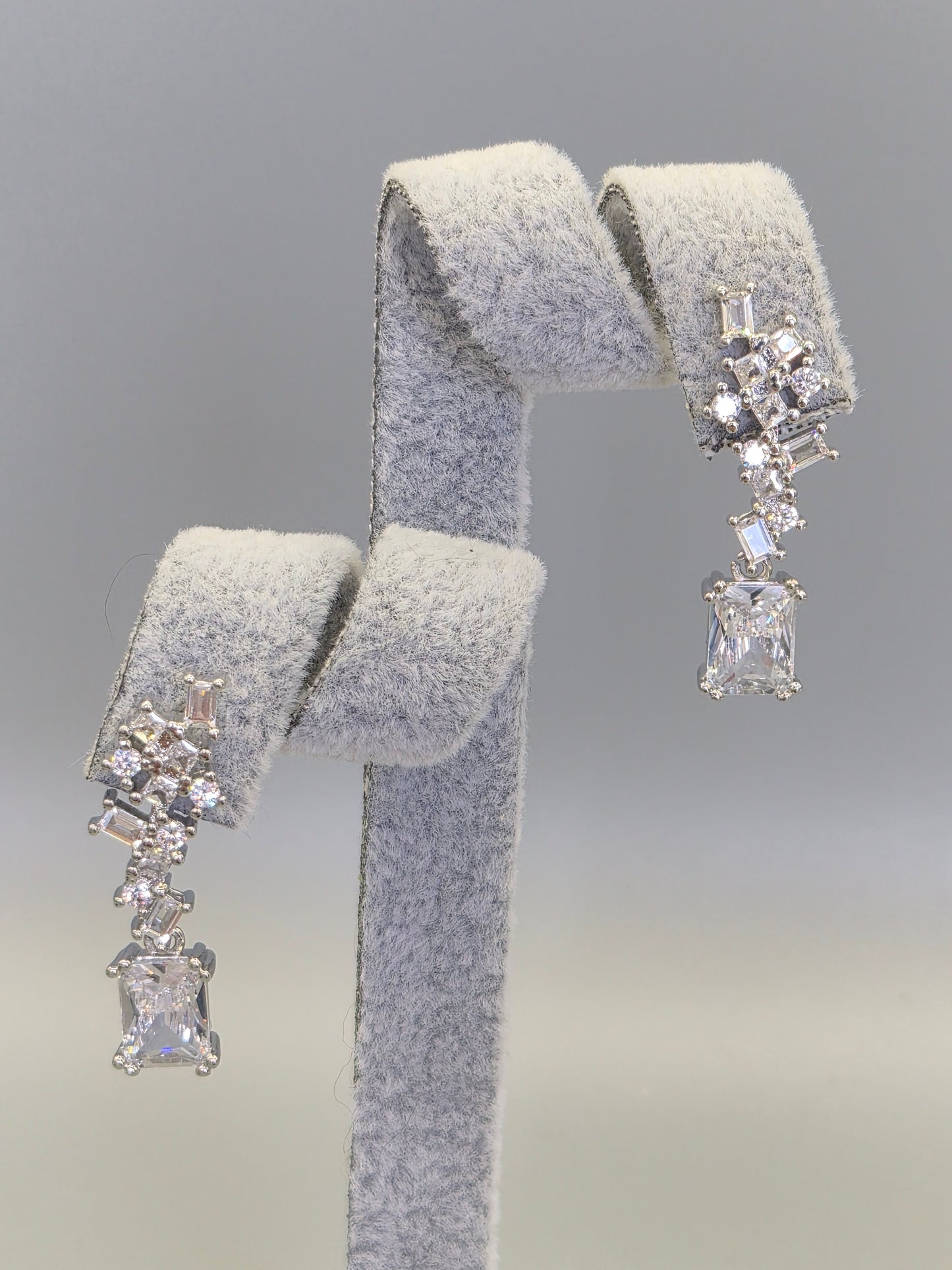 Emerald, Round & Baguette Cut Cubic Zirconia Drop Earrings