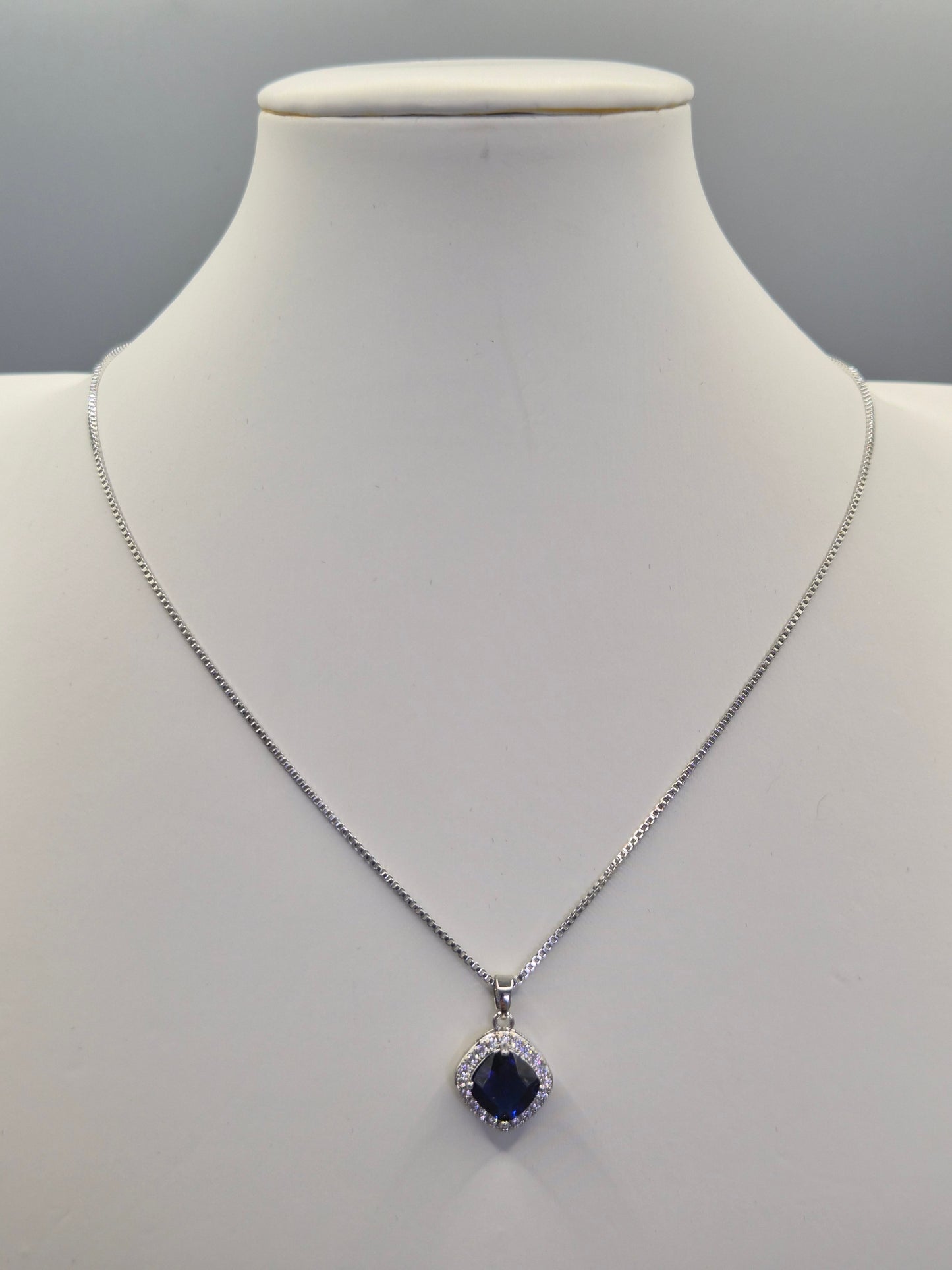 Blue Cushion & Round Cubic Zirconia Pendant