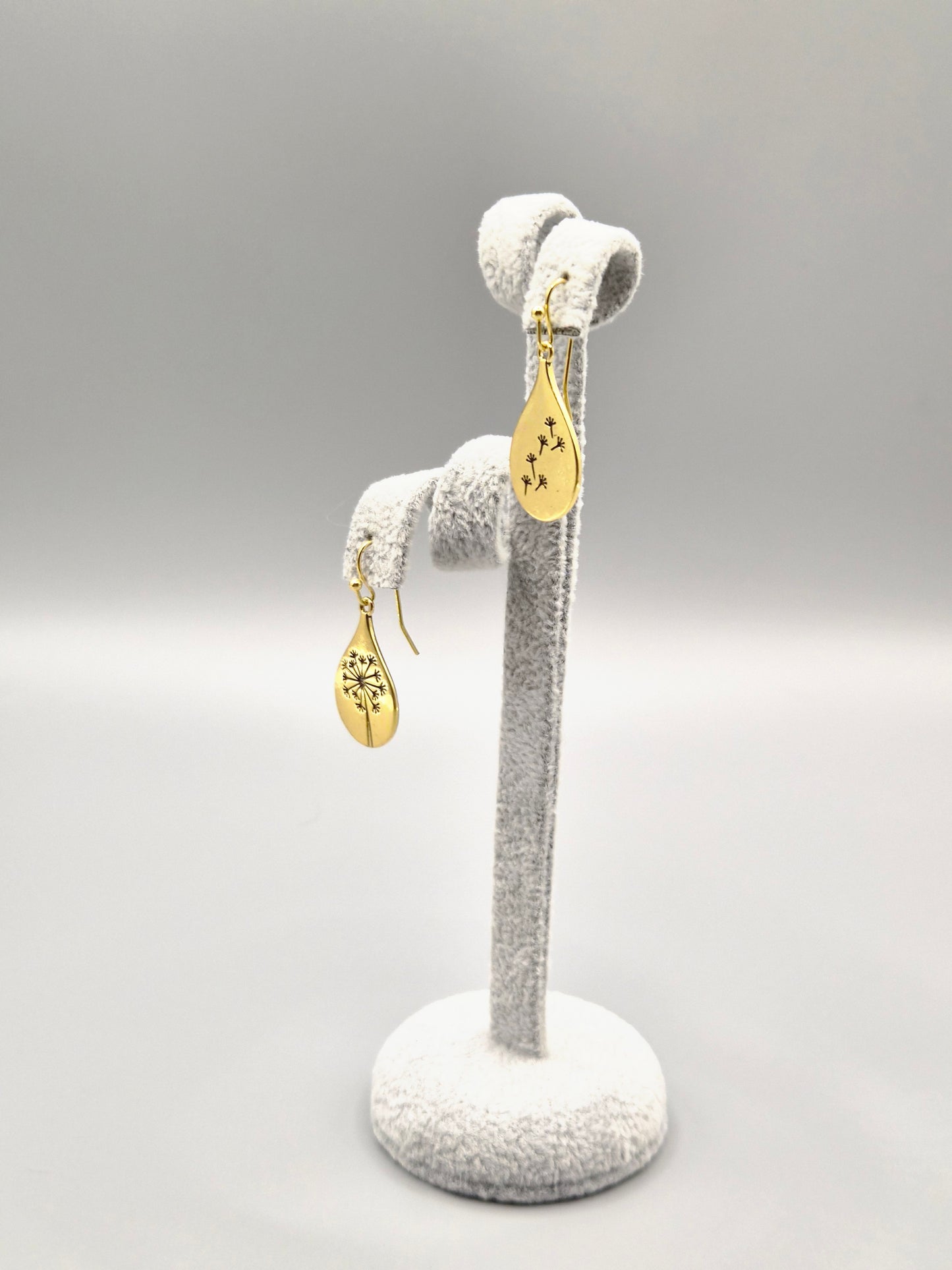 Gold Dandelion Pear Drop Earrings