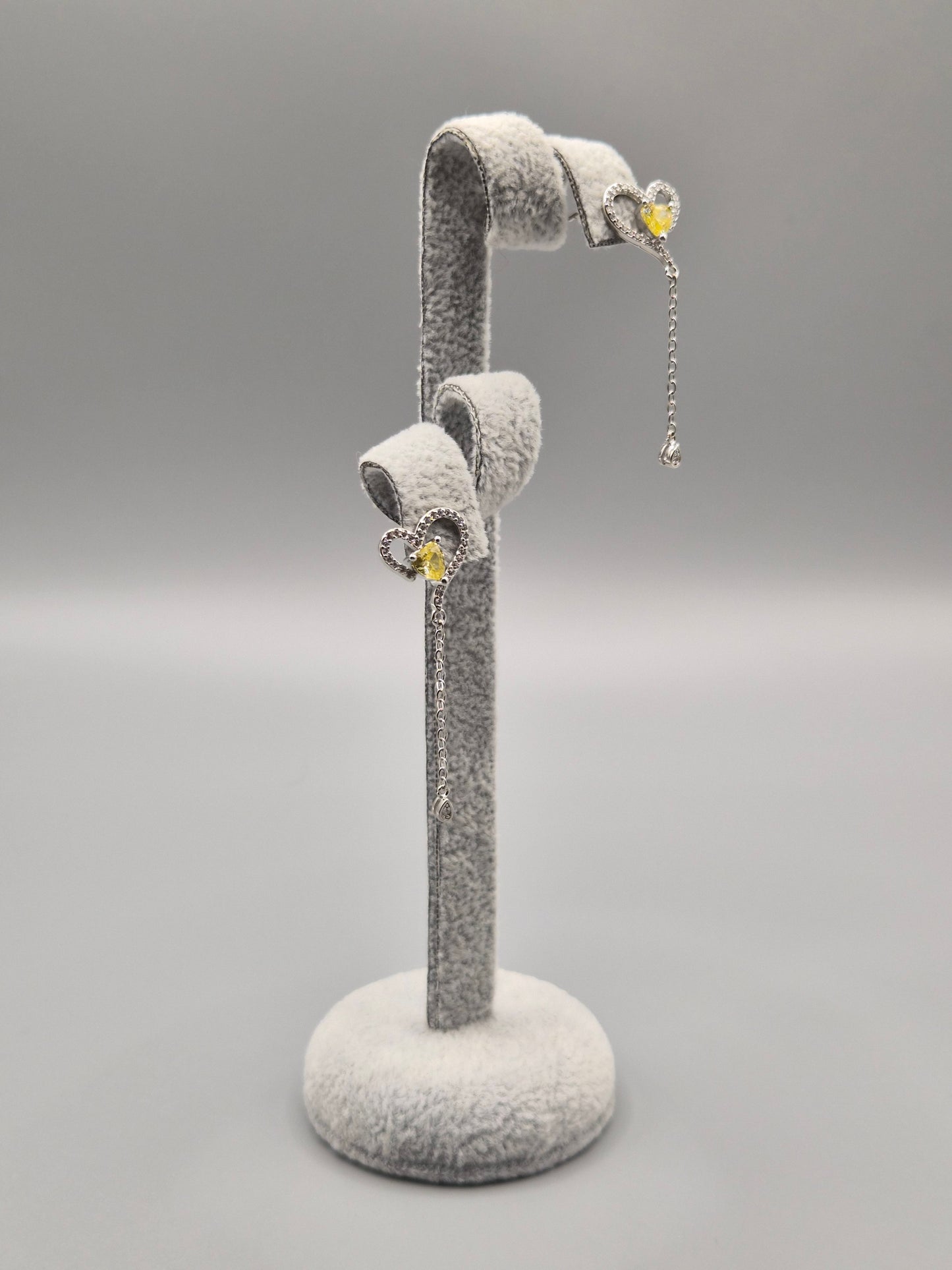 Heart Yellow Citroean & Cubic Zirconia Drop Earrings