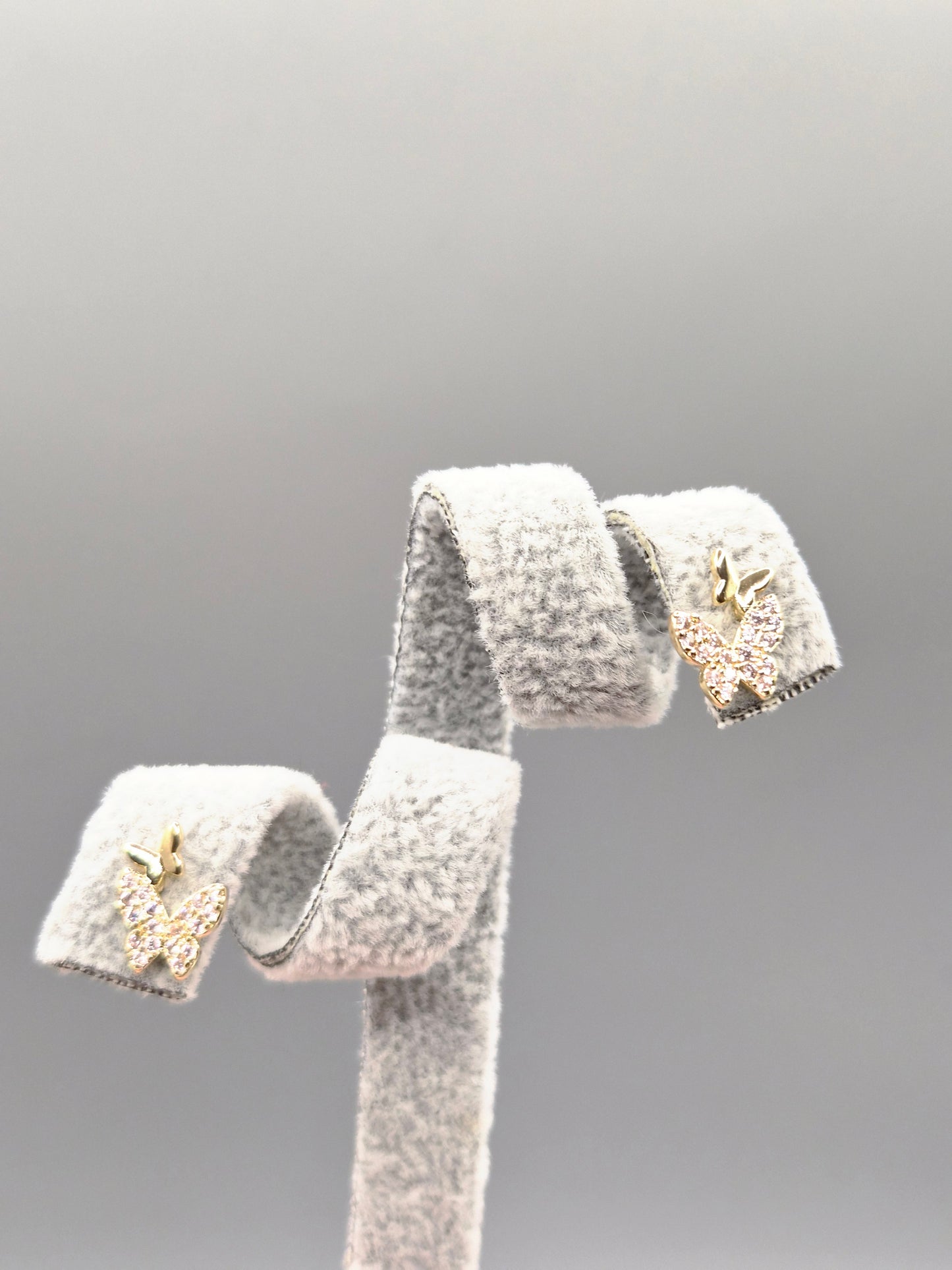 Cubic Zirconia Double Butterfly Gold Plated Stud Earrings