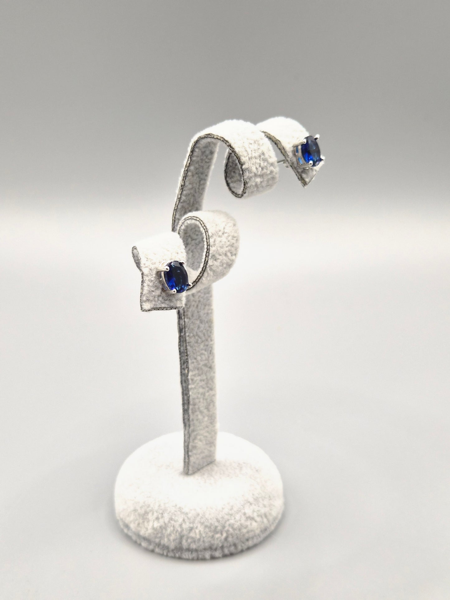 Oval Blue Cubic Zirconia Stud Earrings