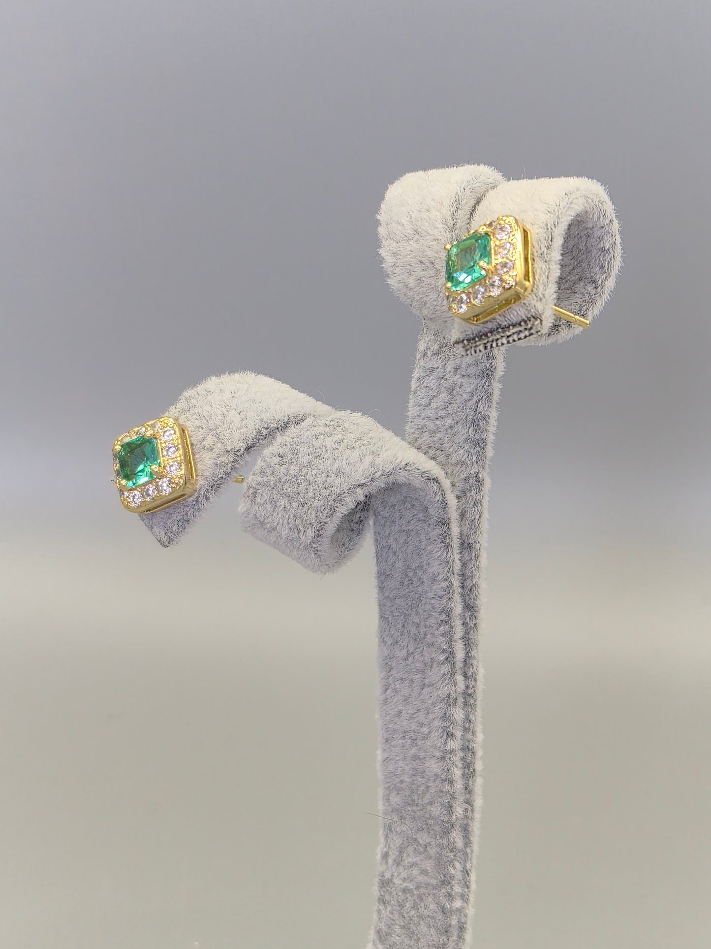 Sea Green Cubic Zirconia Drop Earrings Yellow Set