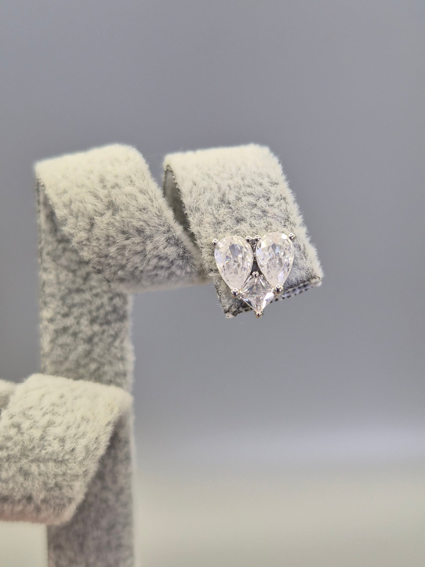 Heart Cubic Zirconia Stud Earrings, Pear & Princess Cut Design