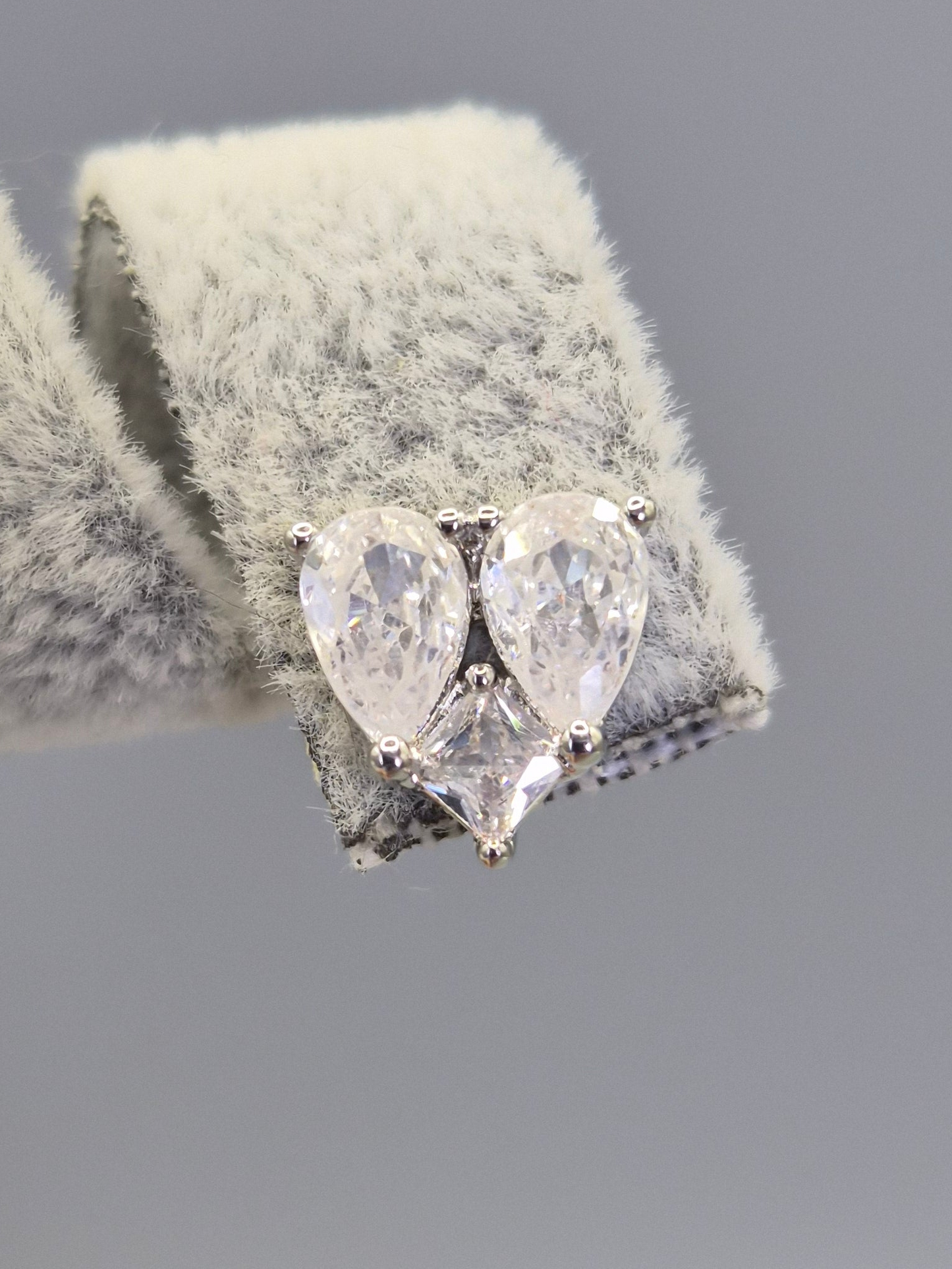 Heart Cubic Zirconia Stud Earrings, Pear & Princess Cut Design