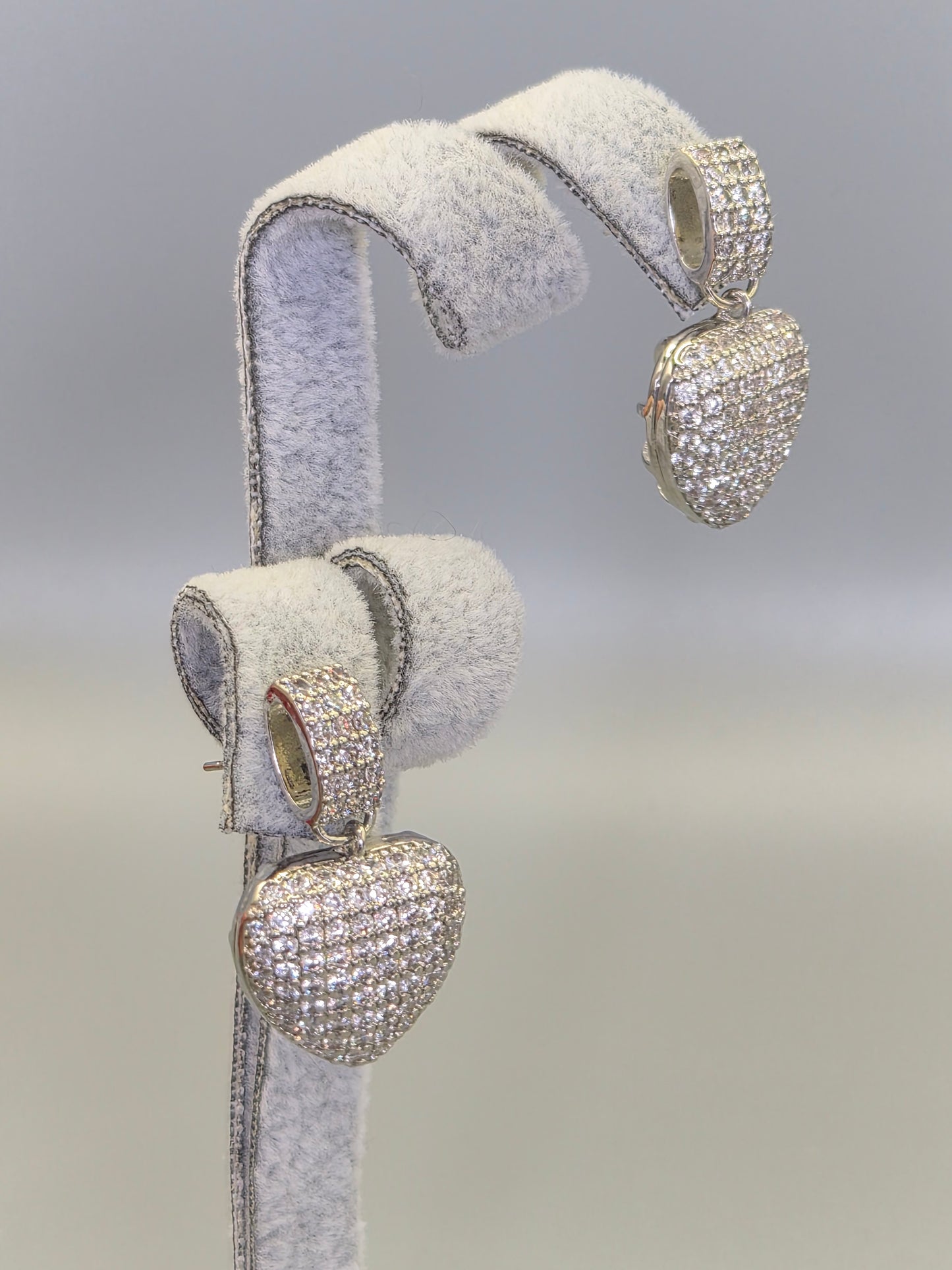 Pave Set Heart Cubic Zirconia Stud Earrings
