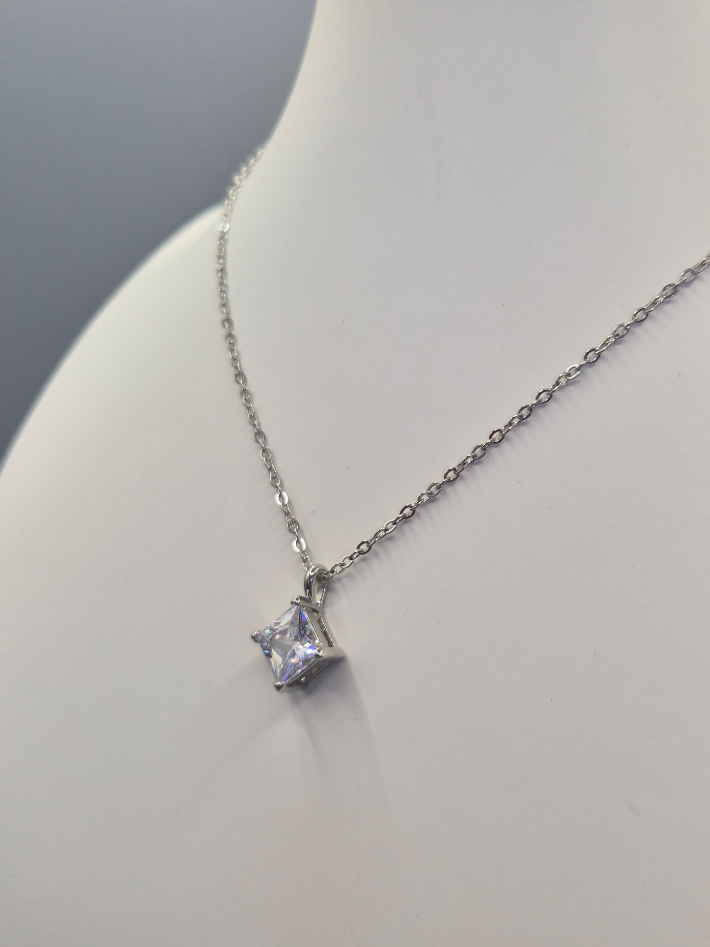 Princess Cut Solitaire Cubic Zirconia Pendant