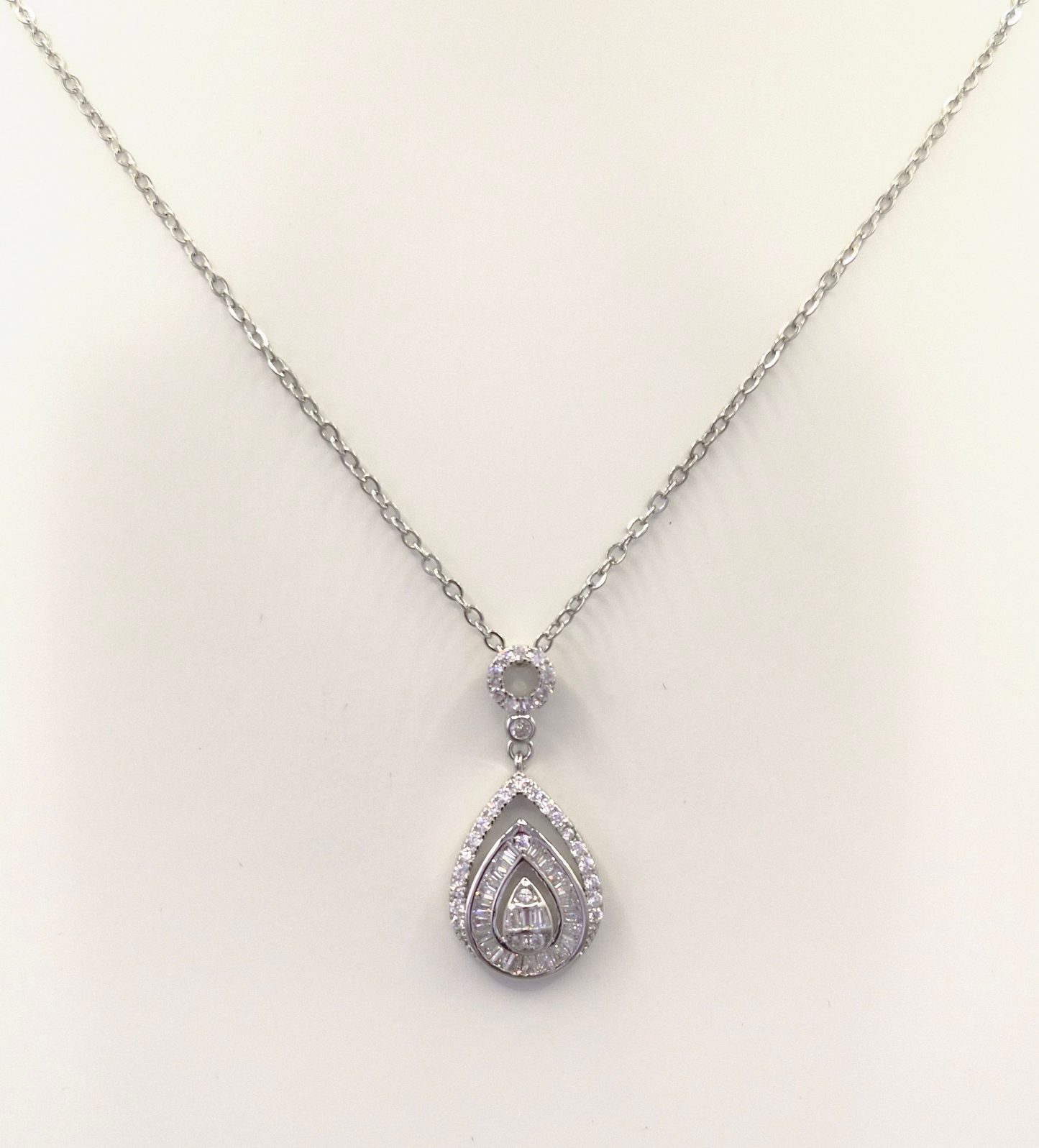 Pear Drop Baguette & Round Brilliant Cut Cubic Zirconia Pendant