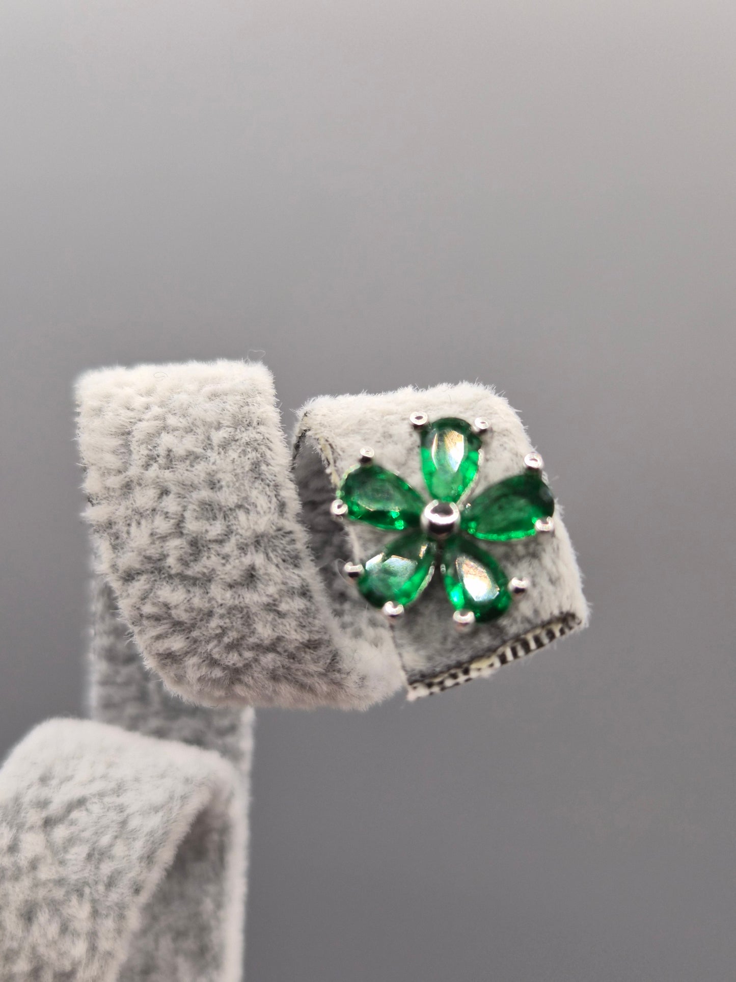 Green Cubic Zirconia Flower Design Stud Earrings