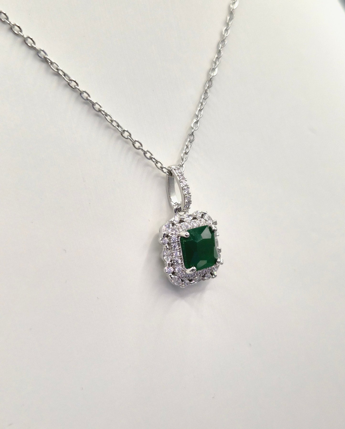 Green Square Cubic Marquise & Round Zirconia Set Pendant