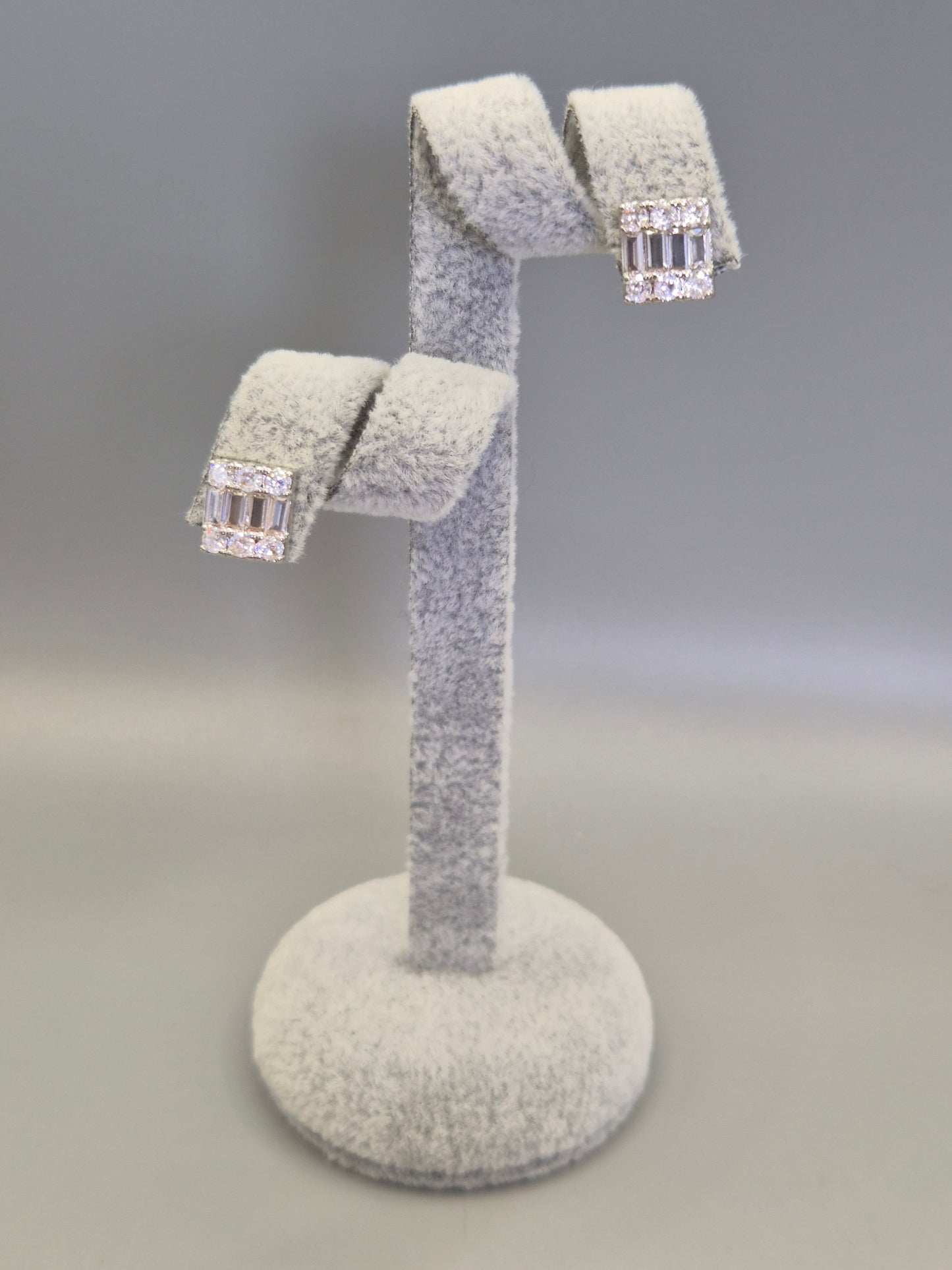 Round & Baguette Cubic Zirconia Stud Earrings