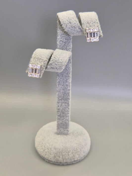 Round & Baguette Cubic Zirconia Stud Earrings
