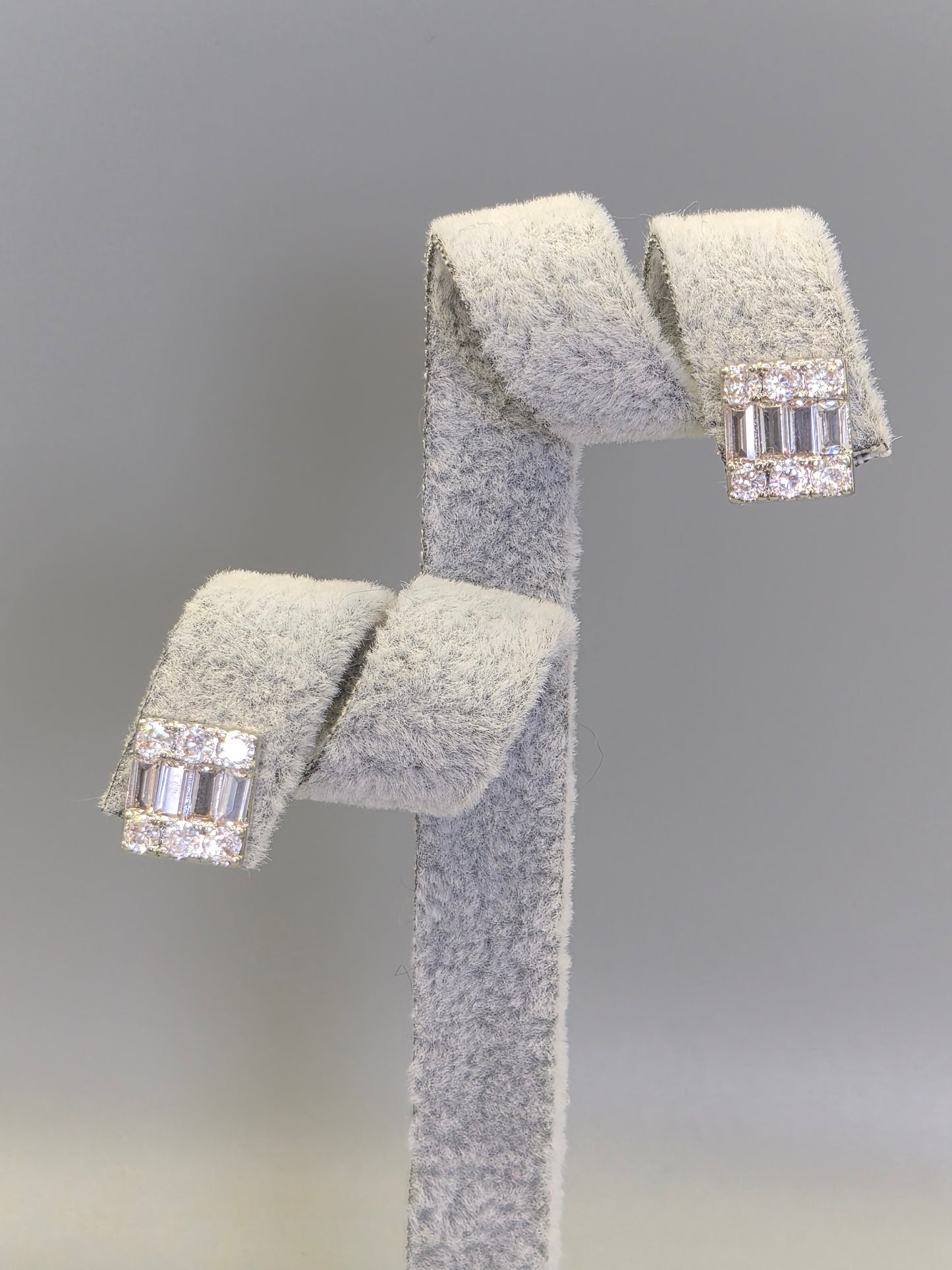 Round & Baguette Cubic Zirconia Stud Earrings