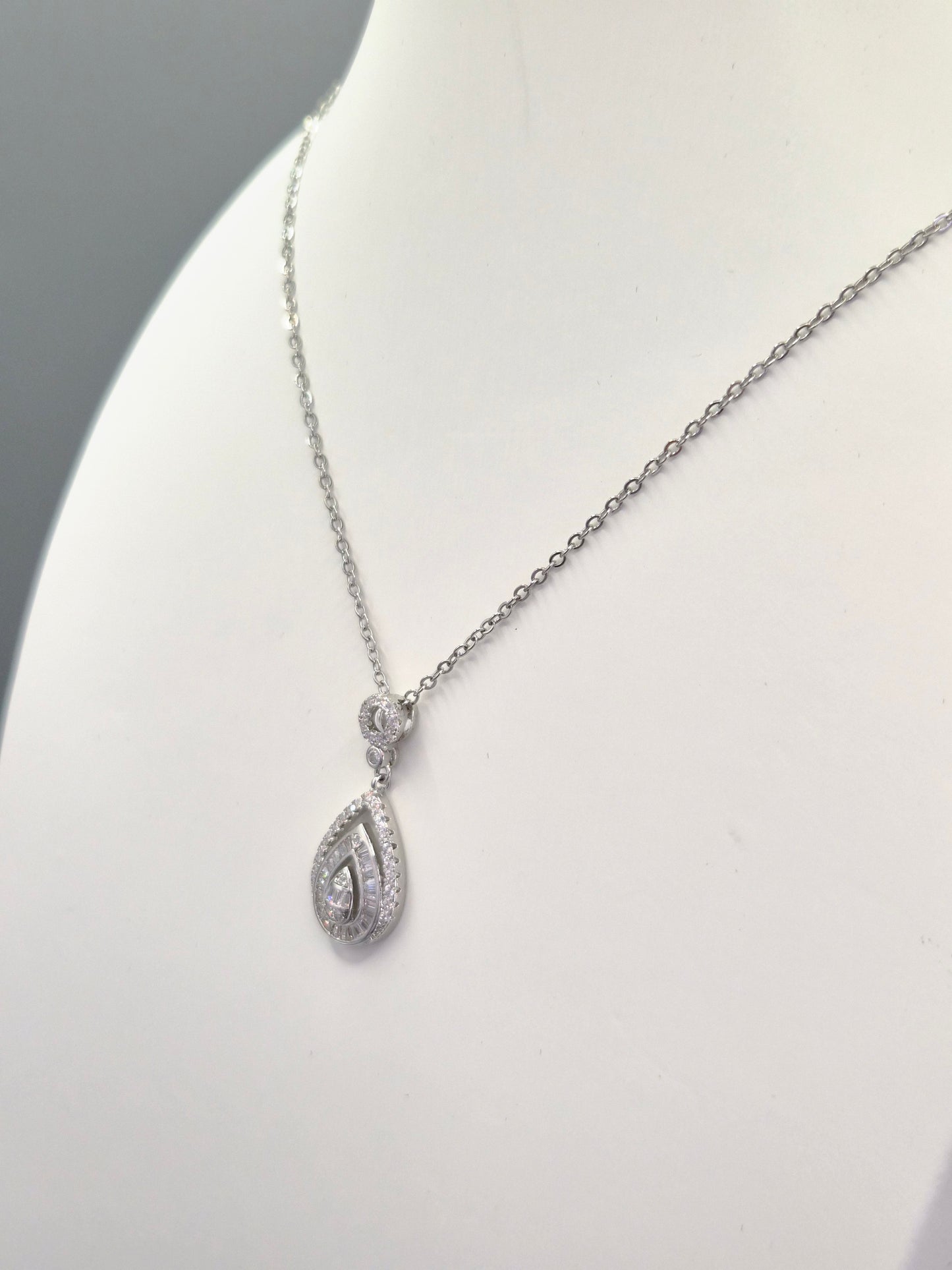 Pear Drop Baguette & Round Brilliant Cut Cubic Zirconia Pendant