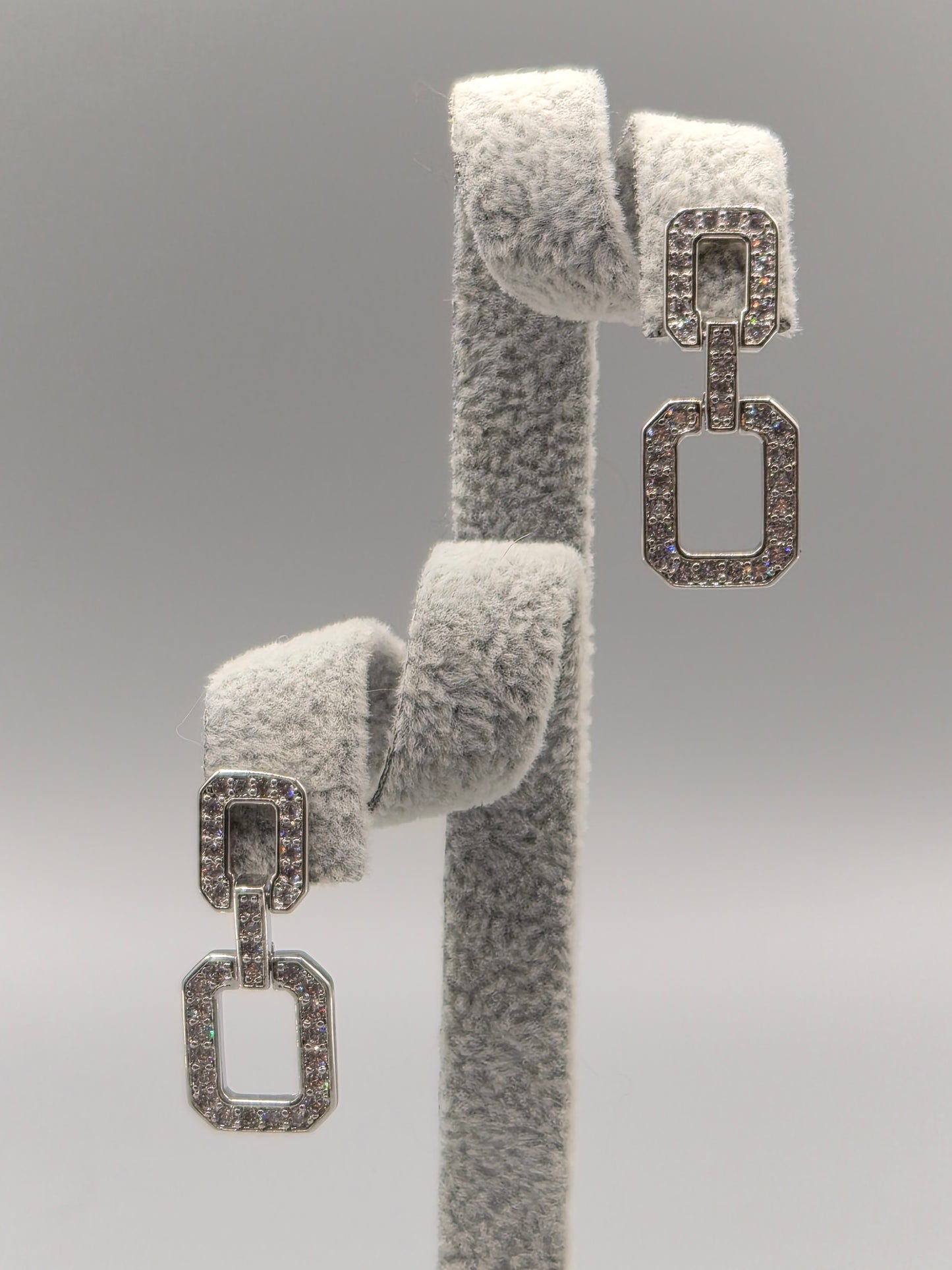 Double Square Link Cubic Zirconia Drop Earrings