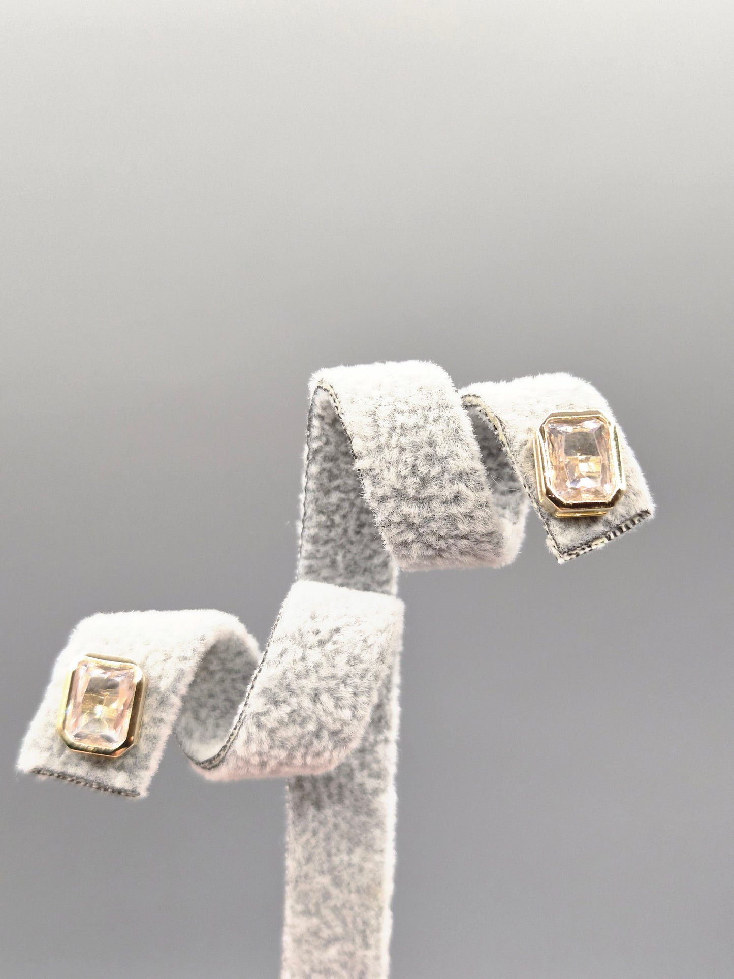 Emerald Cut Cubic Zirconia Bezel Set Gold Plated Stud Earrings