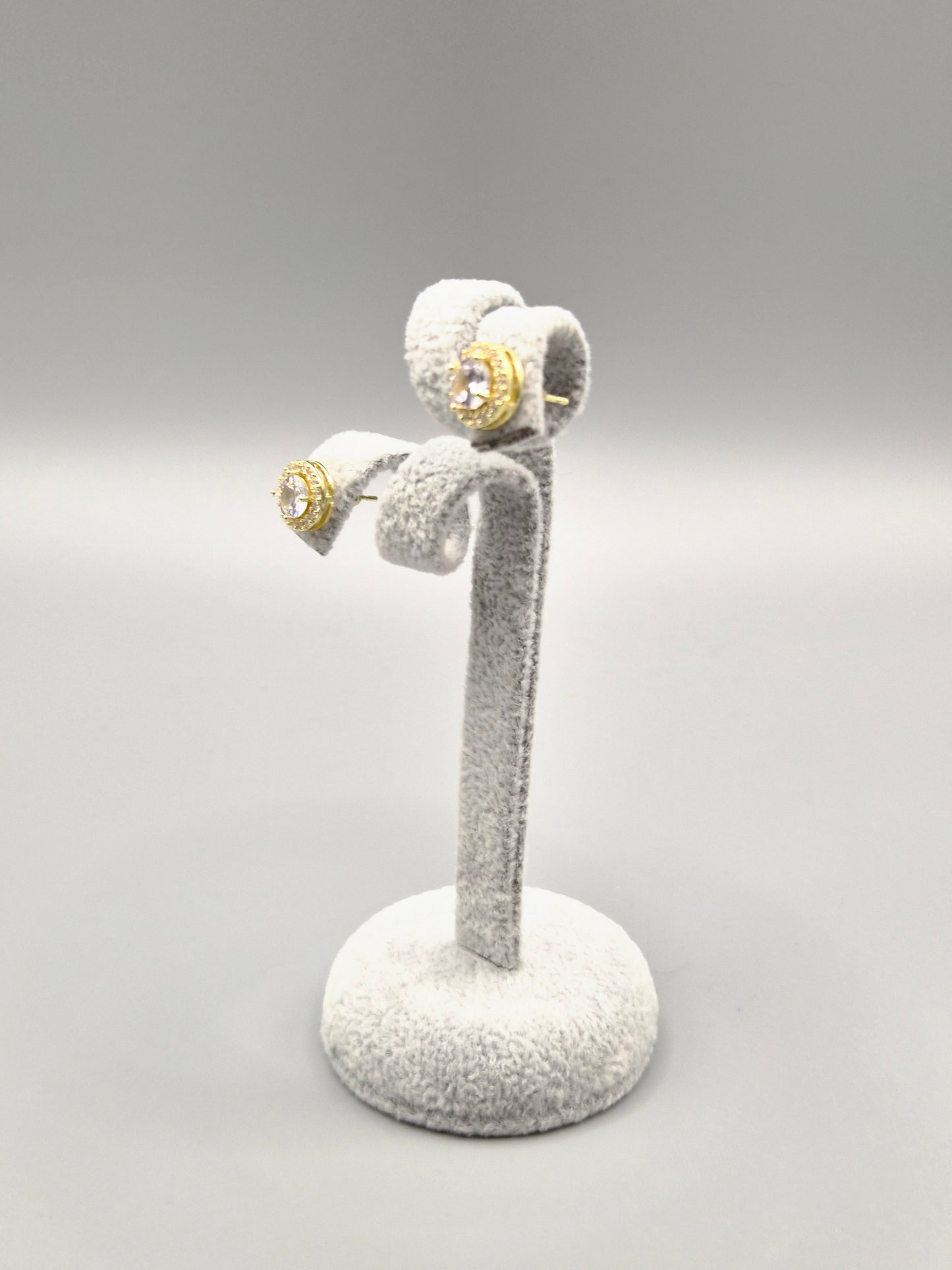 Halo Cubic Zirconia Circle Gold Plated Stud Earrings