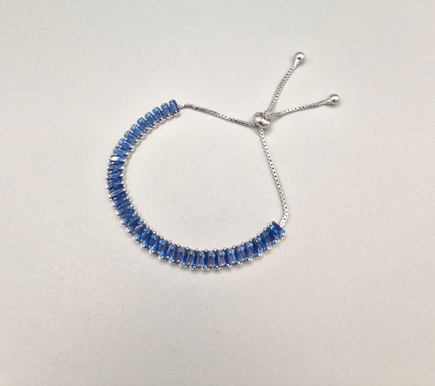 Blue Baguette Cut Cubic Zirconia Adjustable Bracelet